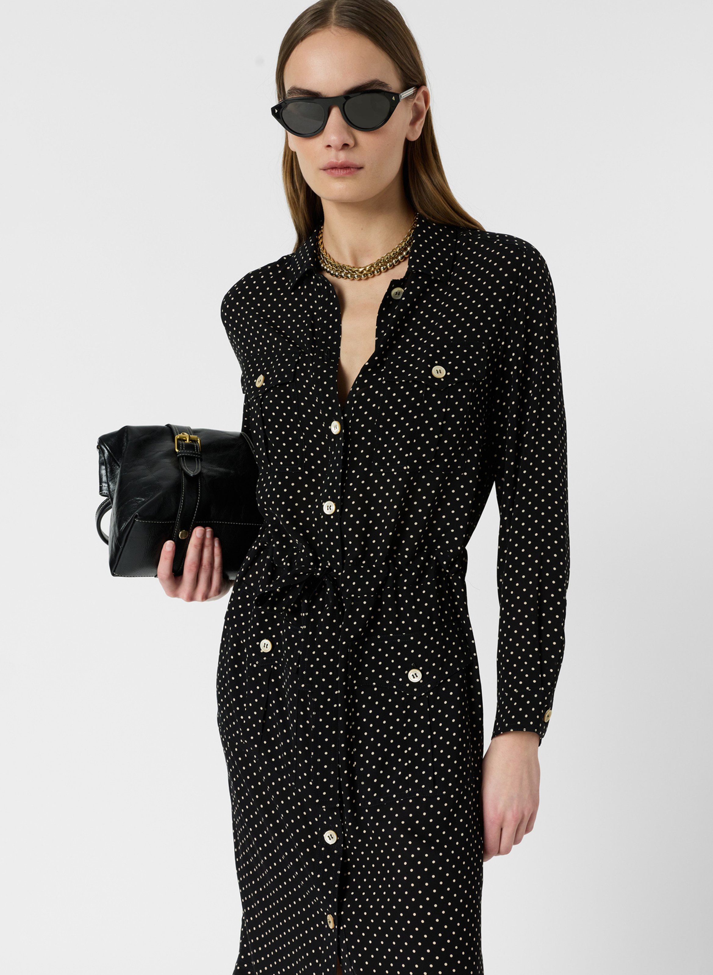 Robe midi col classique imprimée GERARD DAREL Negro