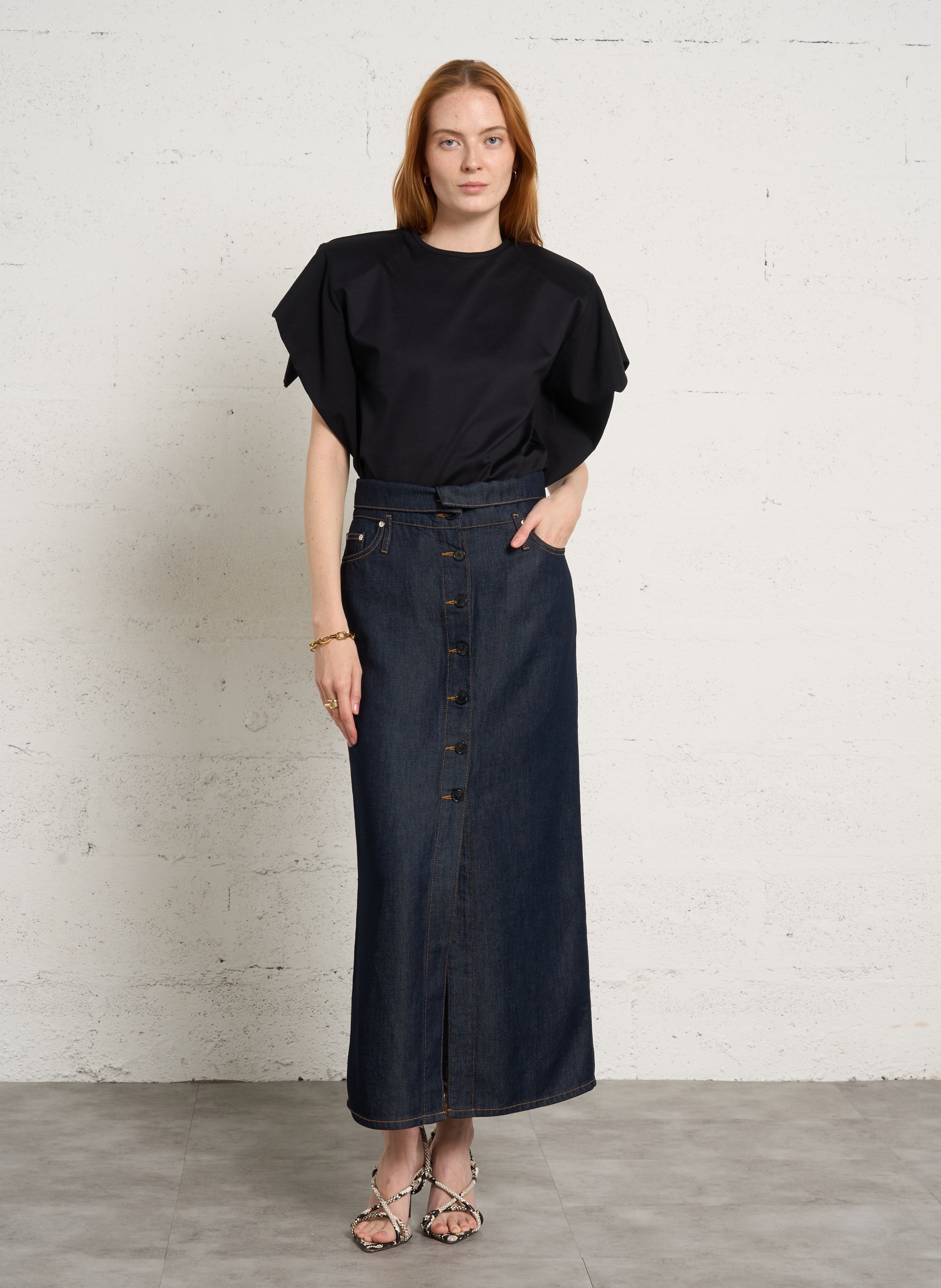 Jupe midi en denim IRO Bleu