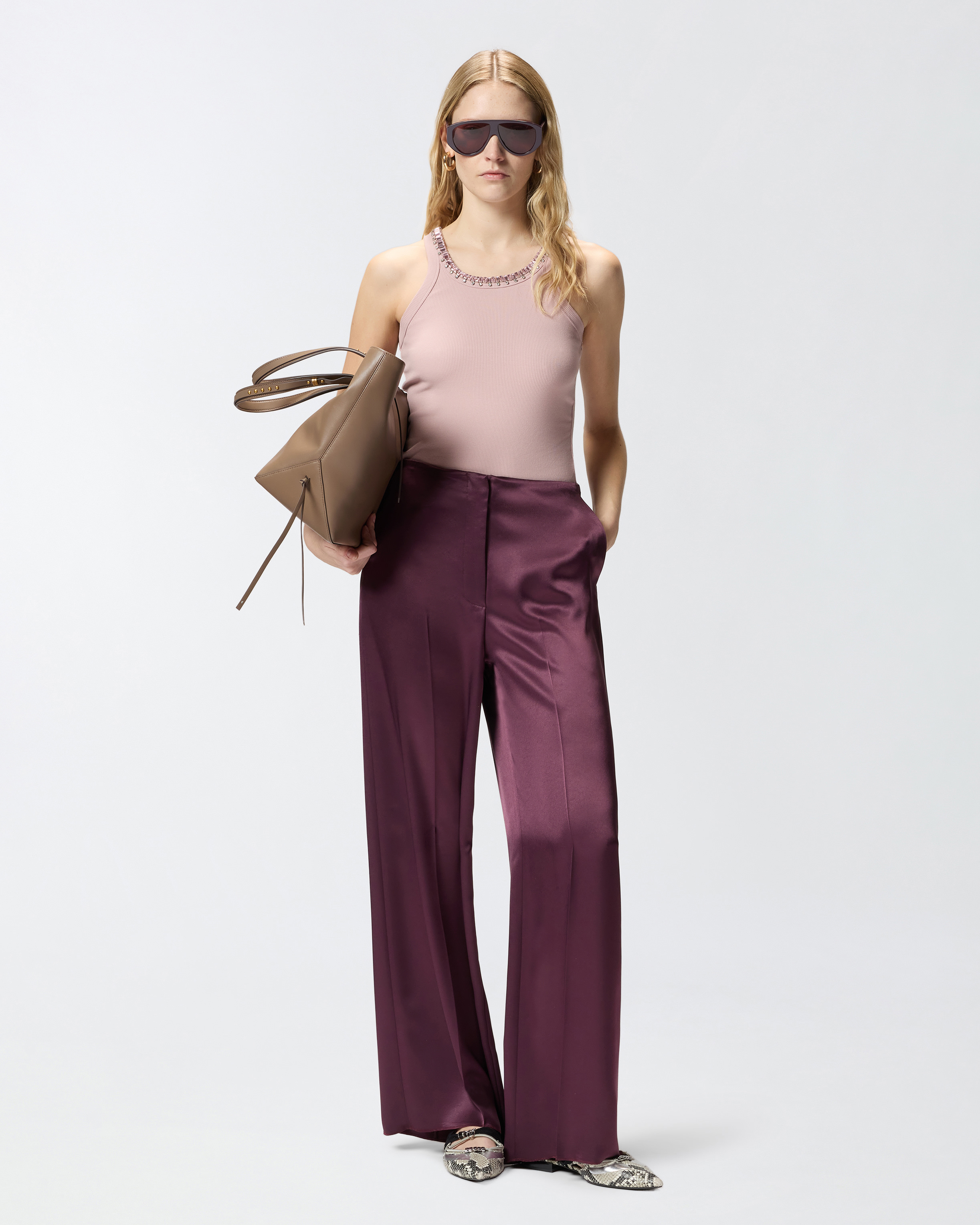 Top côtelé avec broderies bijoux Rose