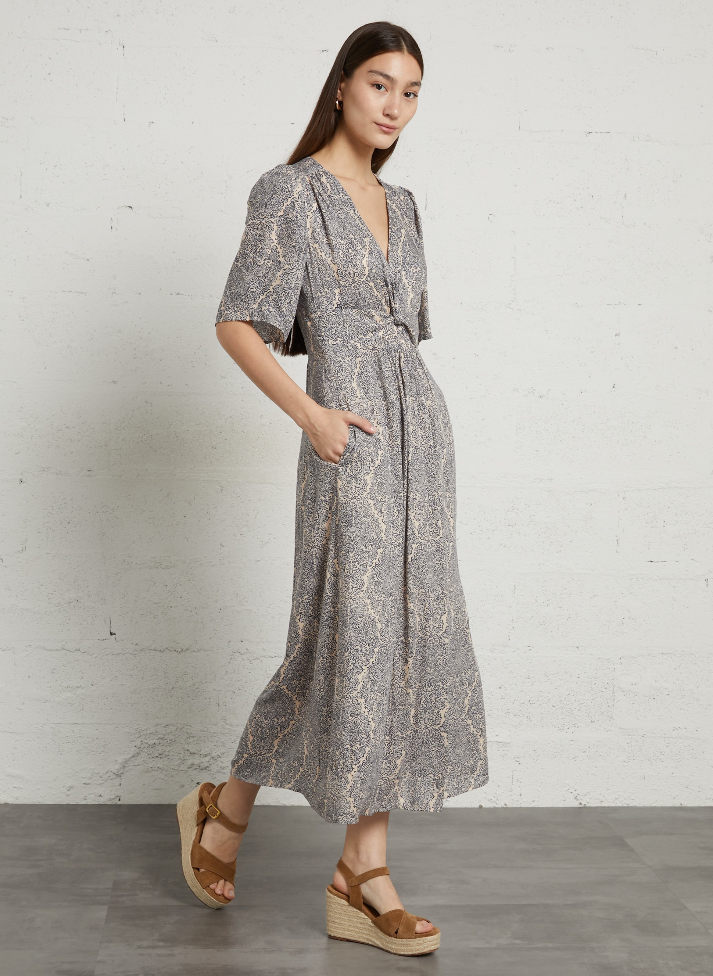 Lange jurk met print MAISON 123 Blauw