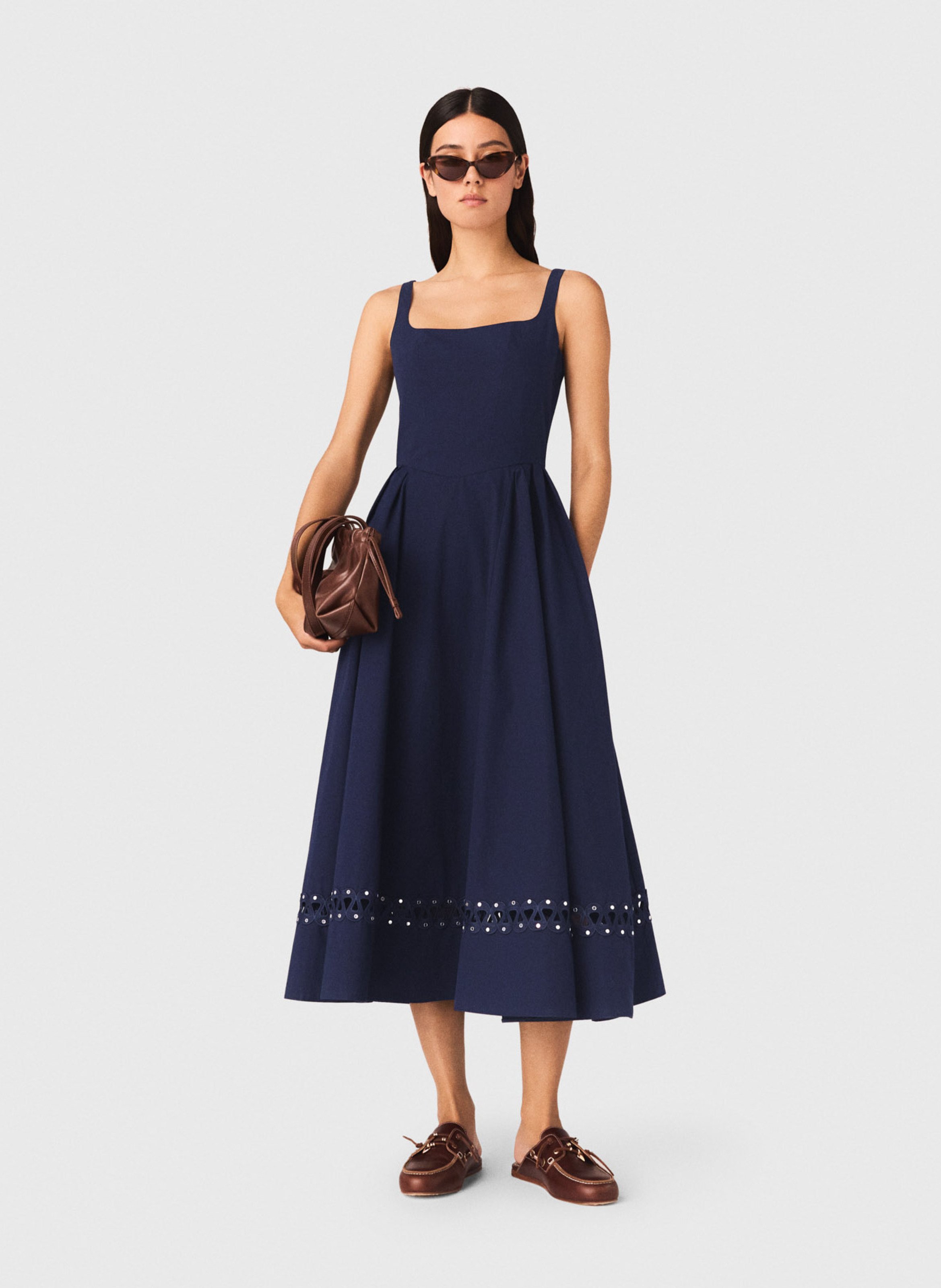Flared Midi Dress with Straps MAJE Blue