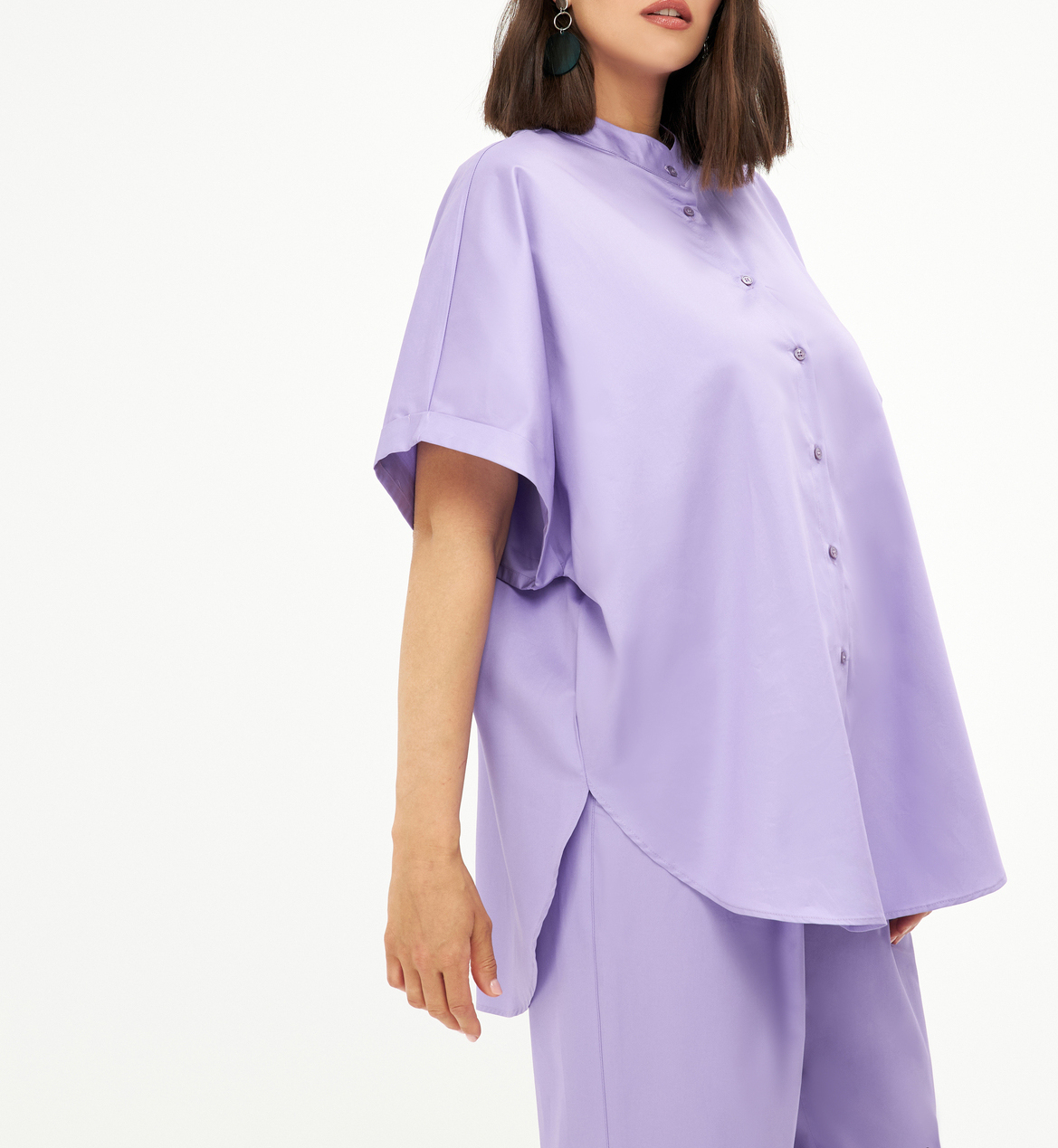 Chemise droite col mao en popeline de coton MAT FASHION Violet