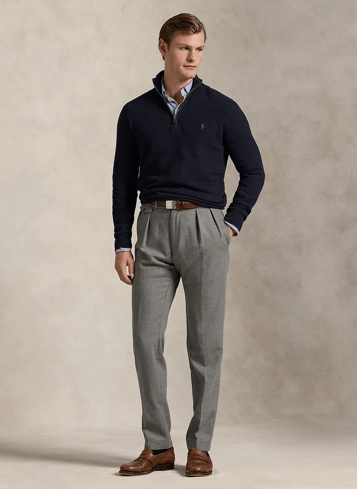 Pull col montant zippé en coton piqué POLO RALPH LAUREN Bleu