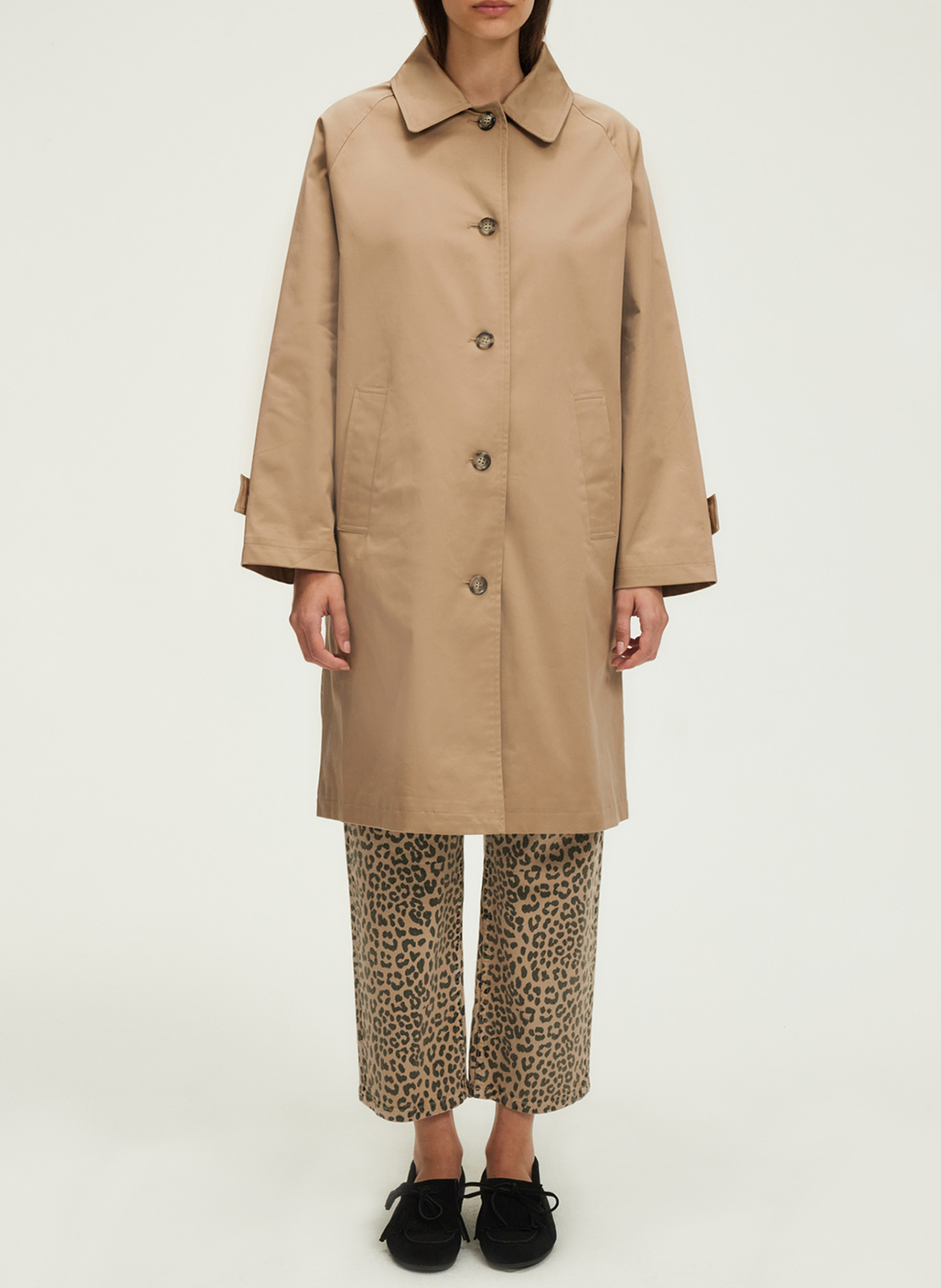 Trench coat with shirt-style collar in blended cotton PABLO Beige