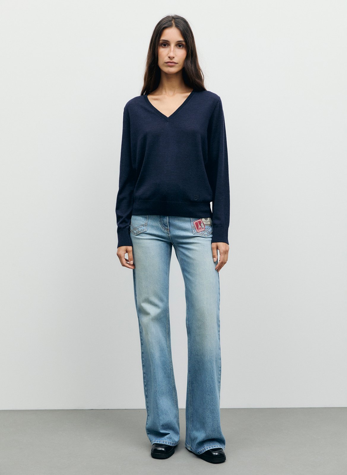 Pull droit col V en laine GERARD DAREL Bleu