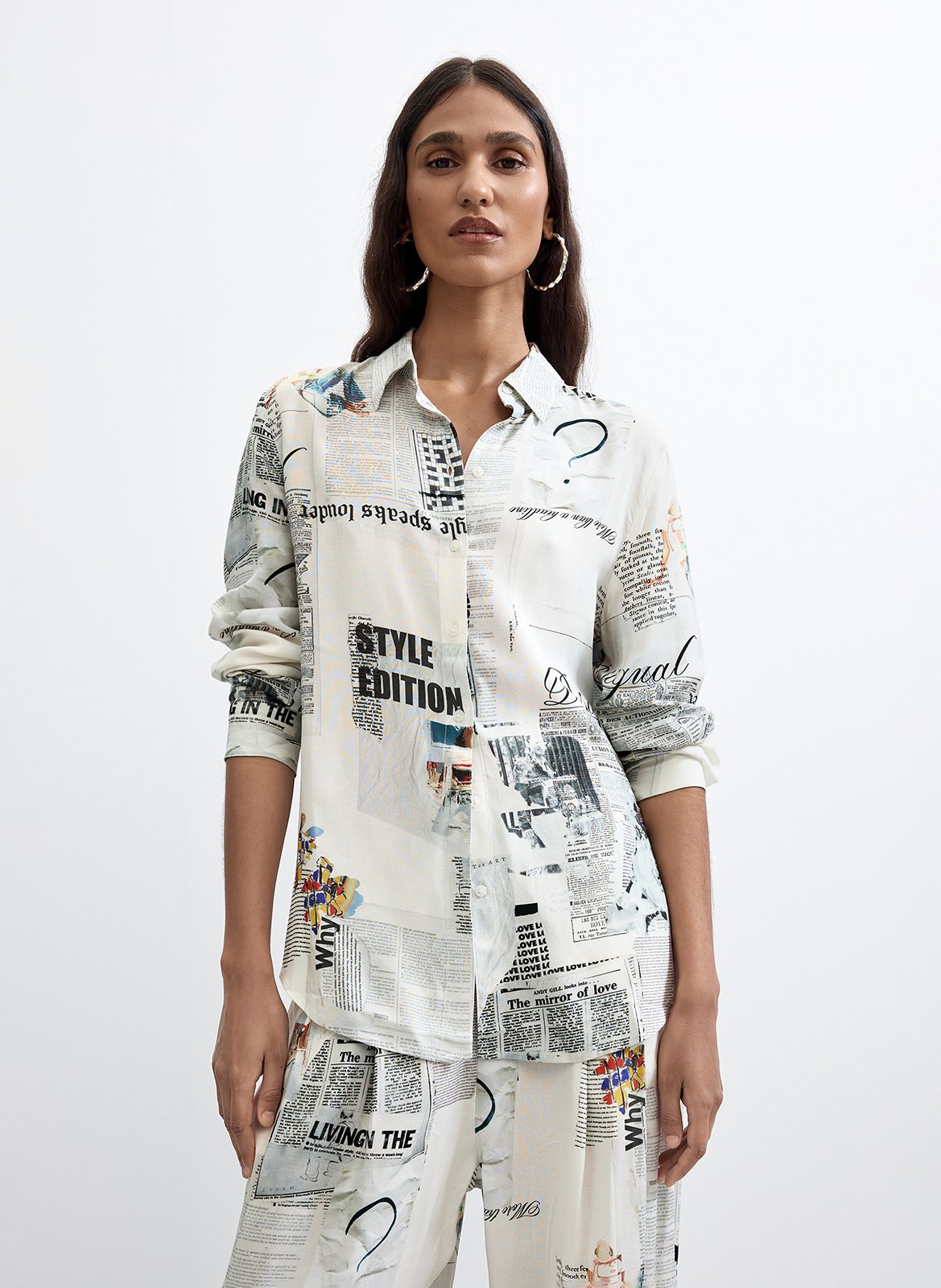 Straight printed shirt with classic collar DESIGUAL White