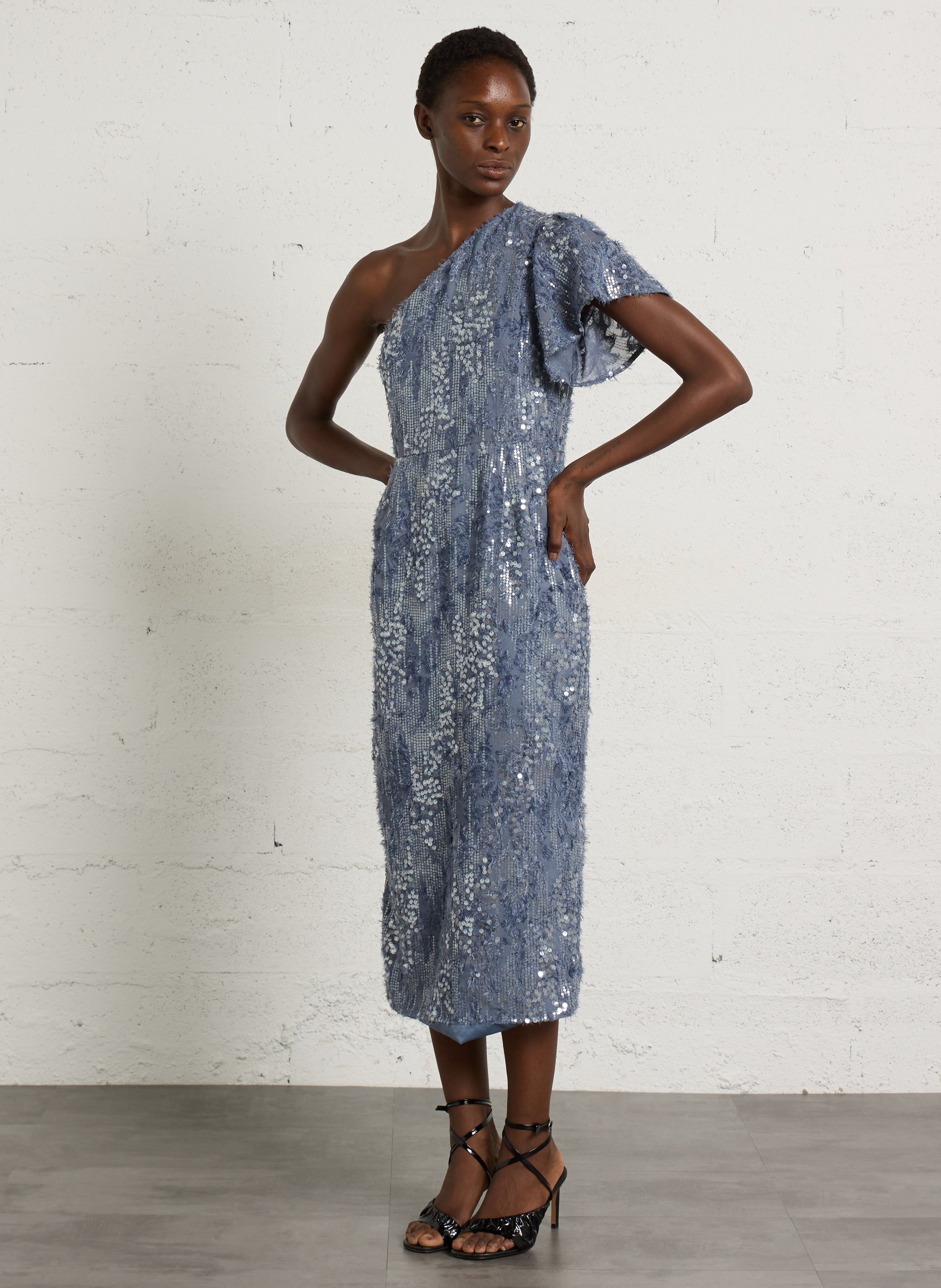 Asymmetrische jurk met lovertjes IKKS Blauw