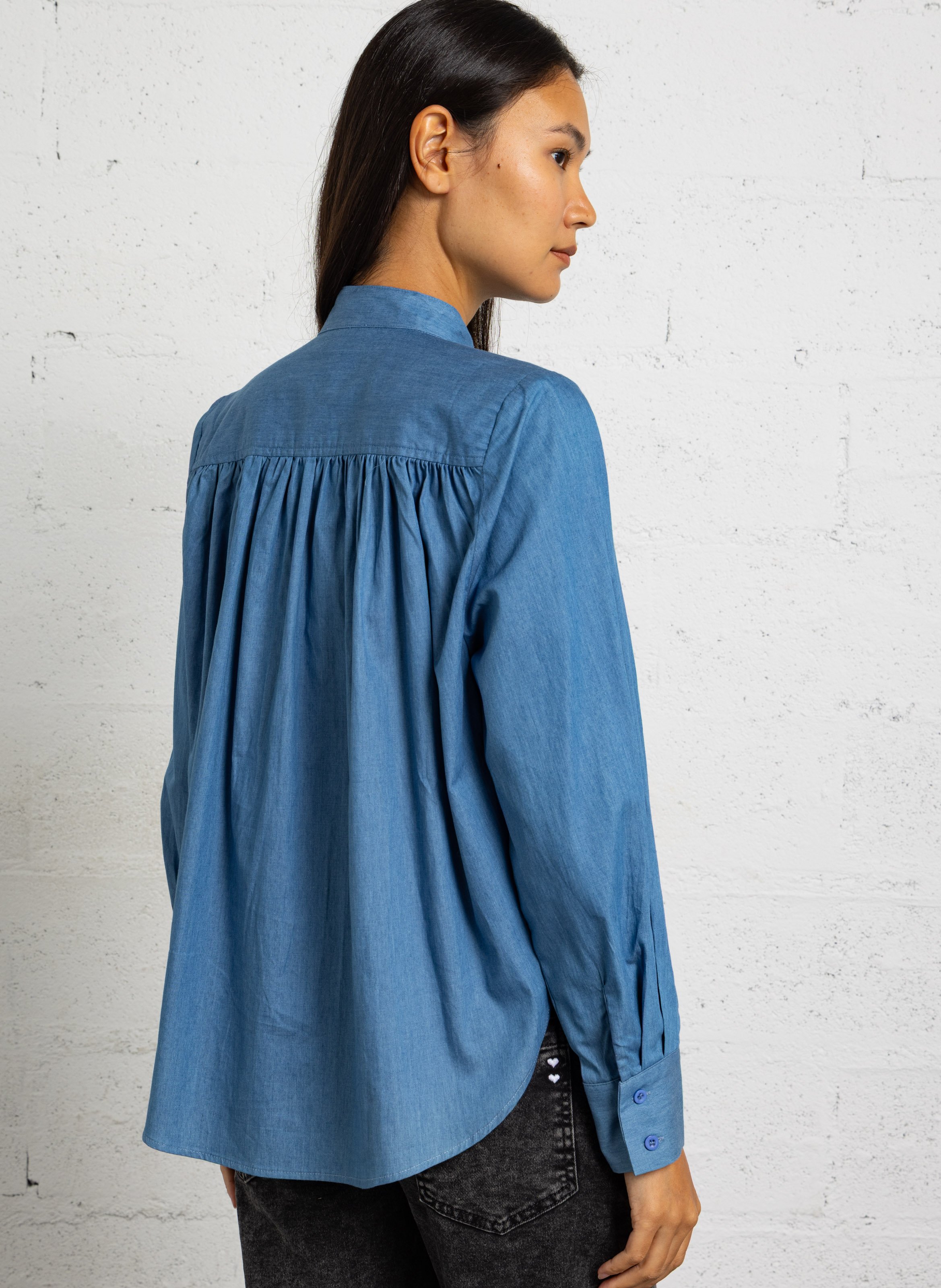 Chemise col mao en coton SEE U SOON Bleu
