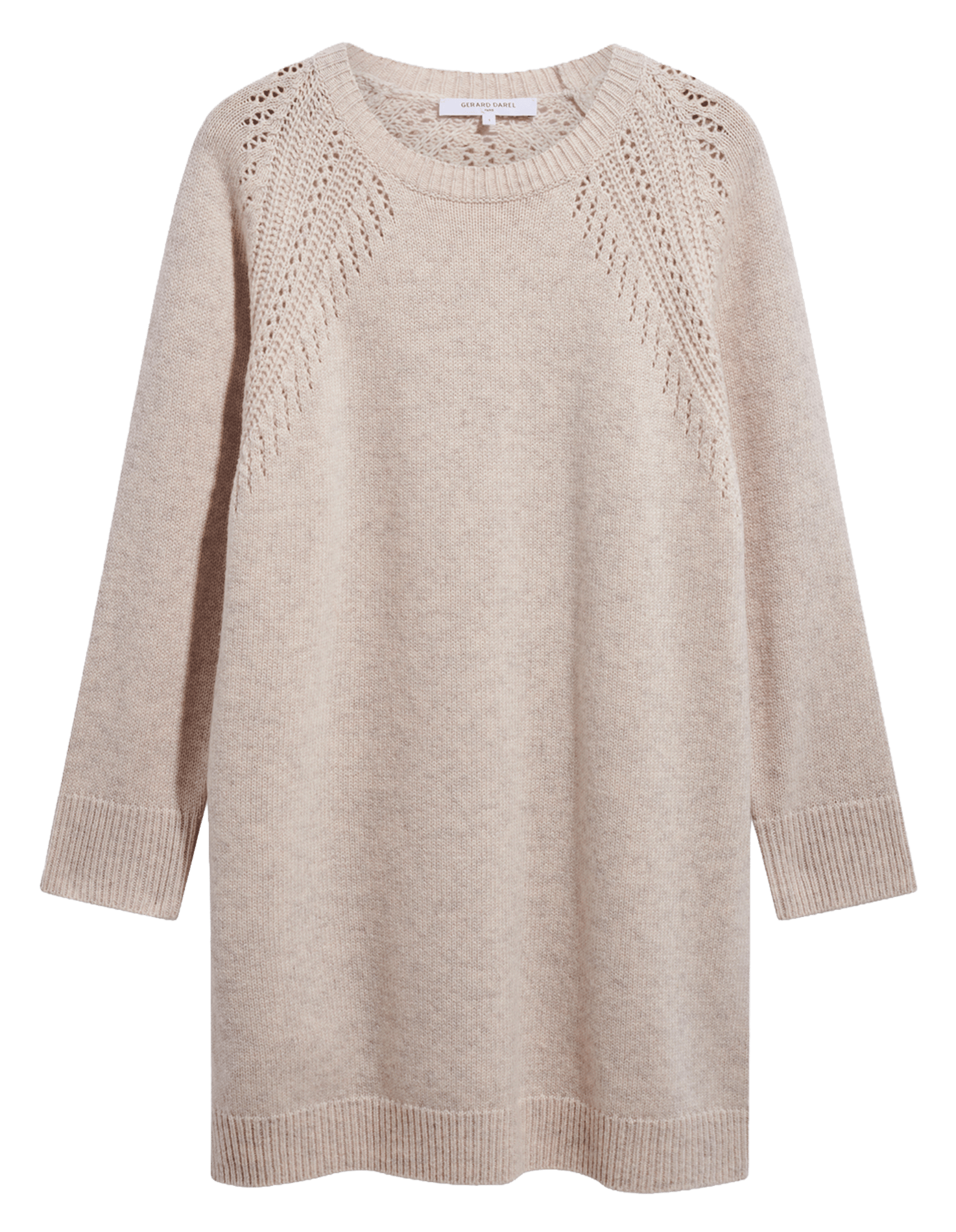 Gerade geschnittenes Kleid mit rundem Ausschnitt und Lochmuster aus Wolle. GERARD DAREL Beige