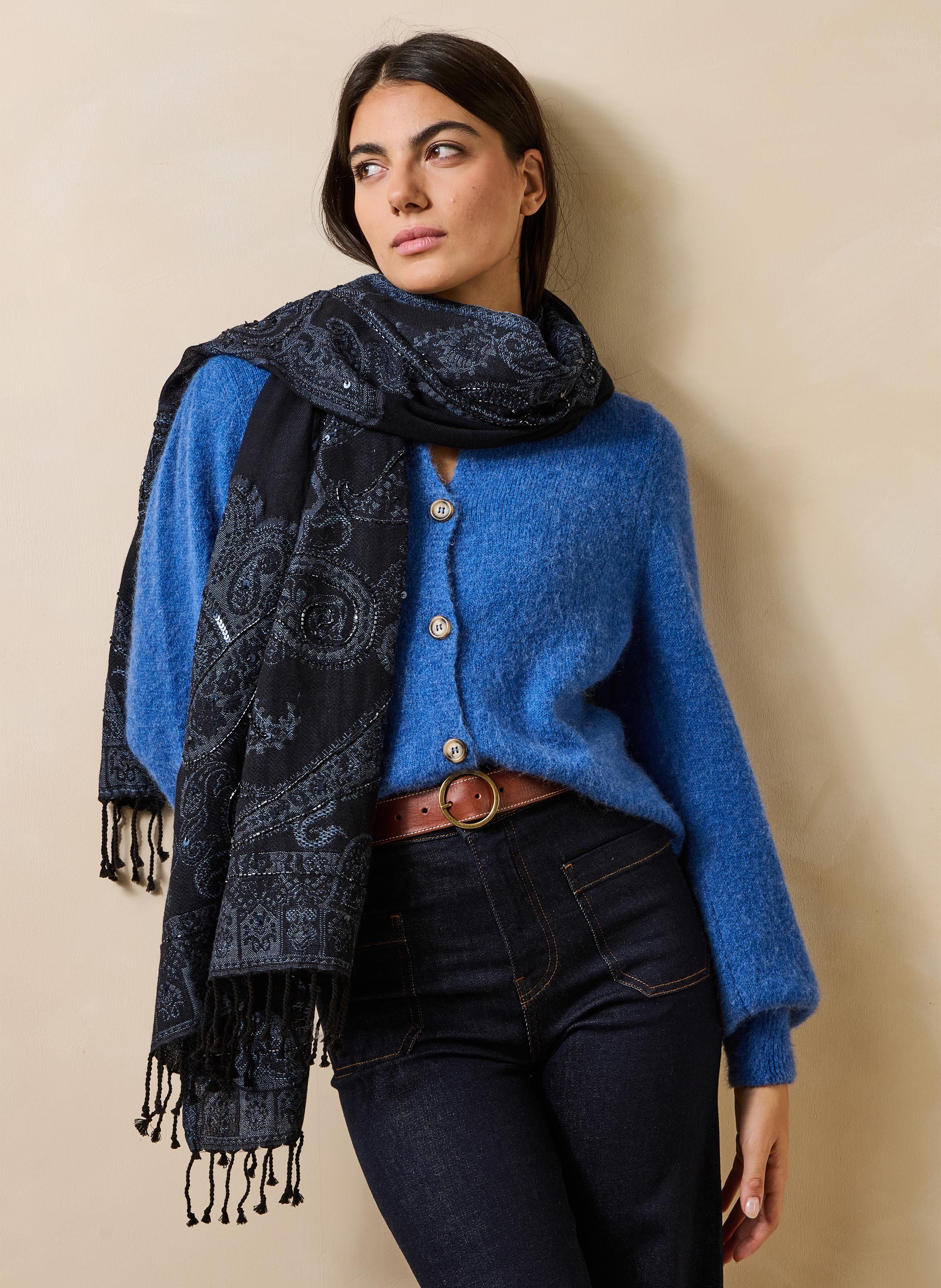 Echarpe en coton mélangé LA FEE MARABOUTEE Bleu