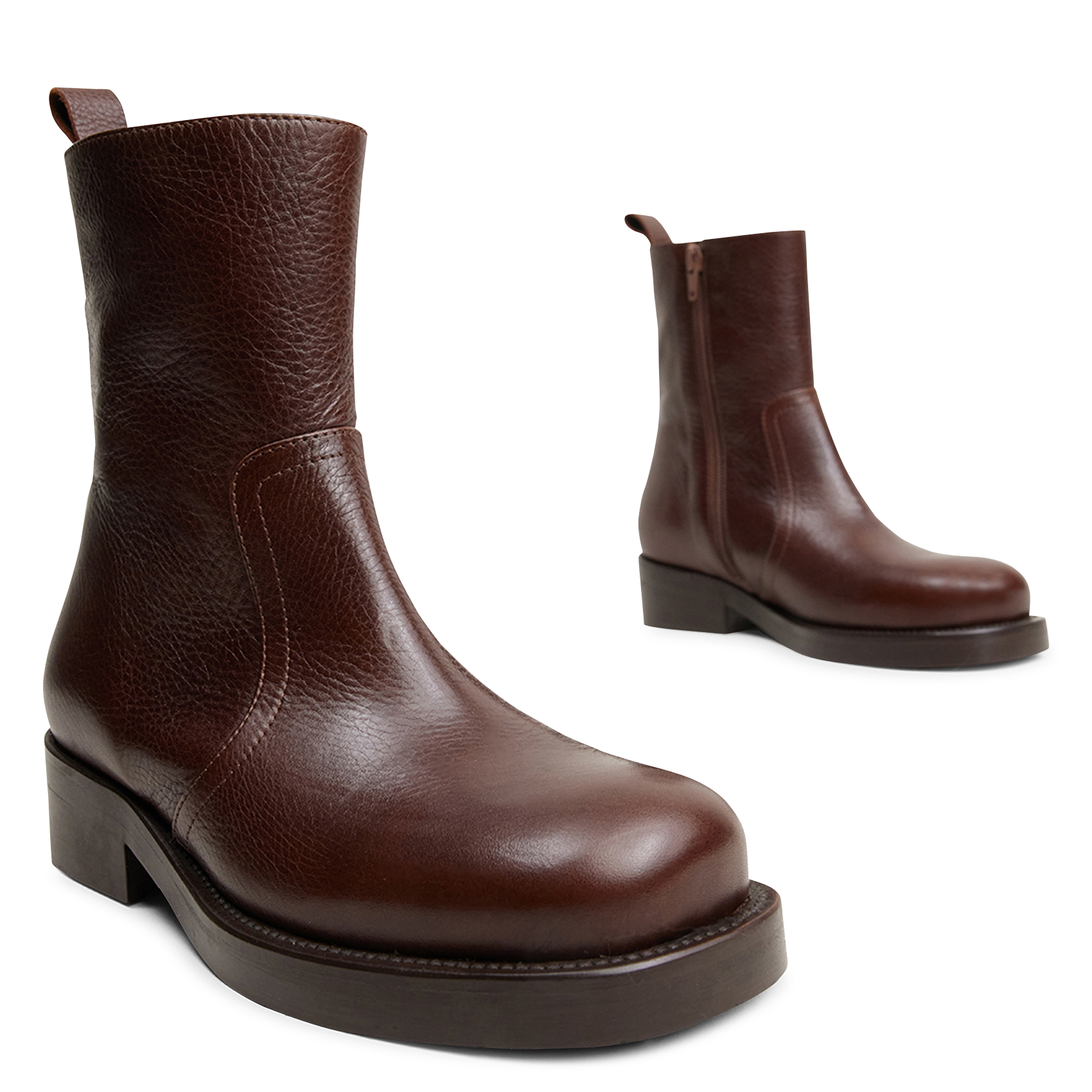 Bottes bout carré en cuir JONAK Marron