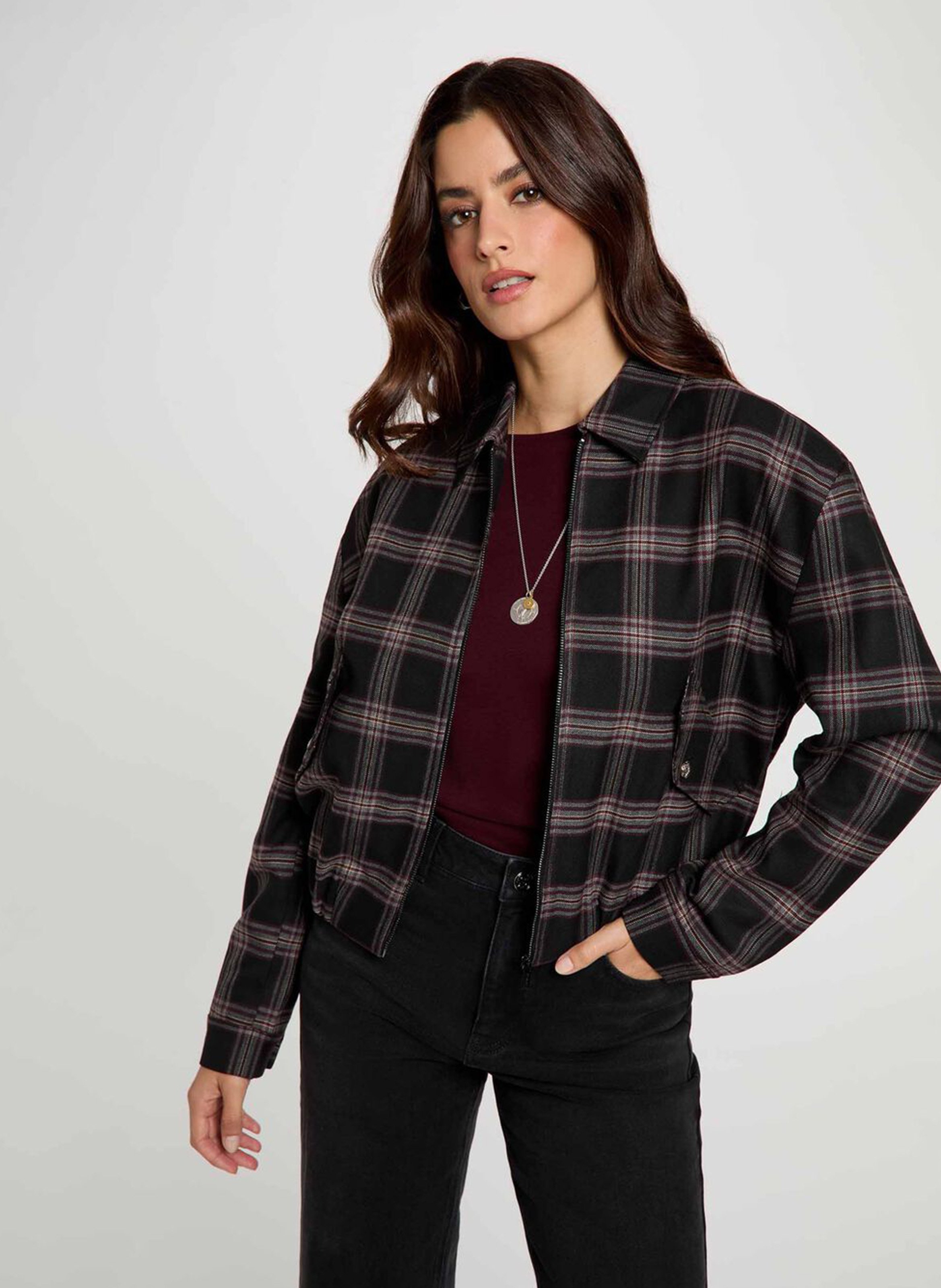 Blouson col classique à carreaux MORGAN Noir