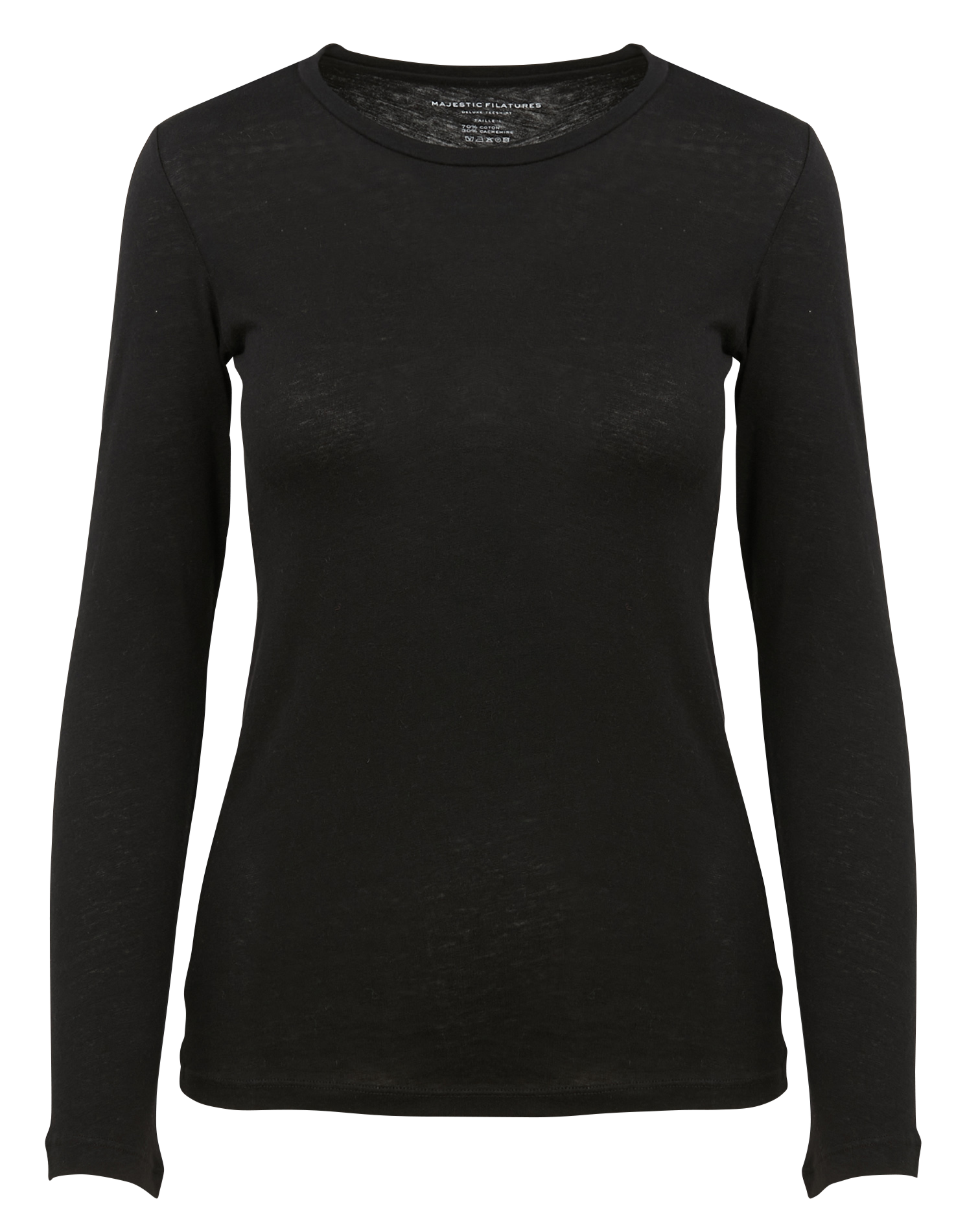 Tee-shirt col rond en coton et cachemire mélangé MAJESTIC FILATURES Noir