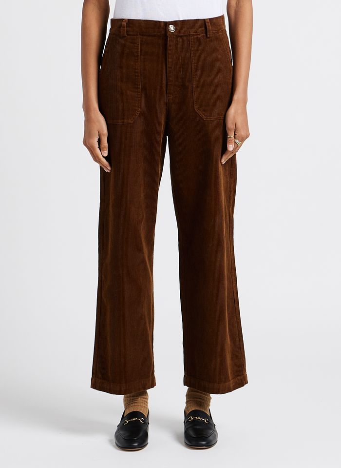 Pantalon large taille haute marron 