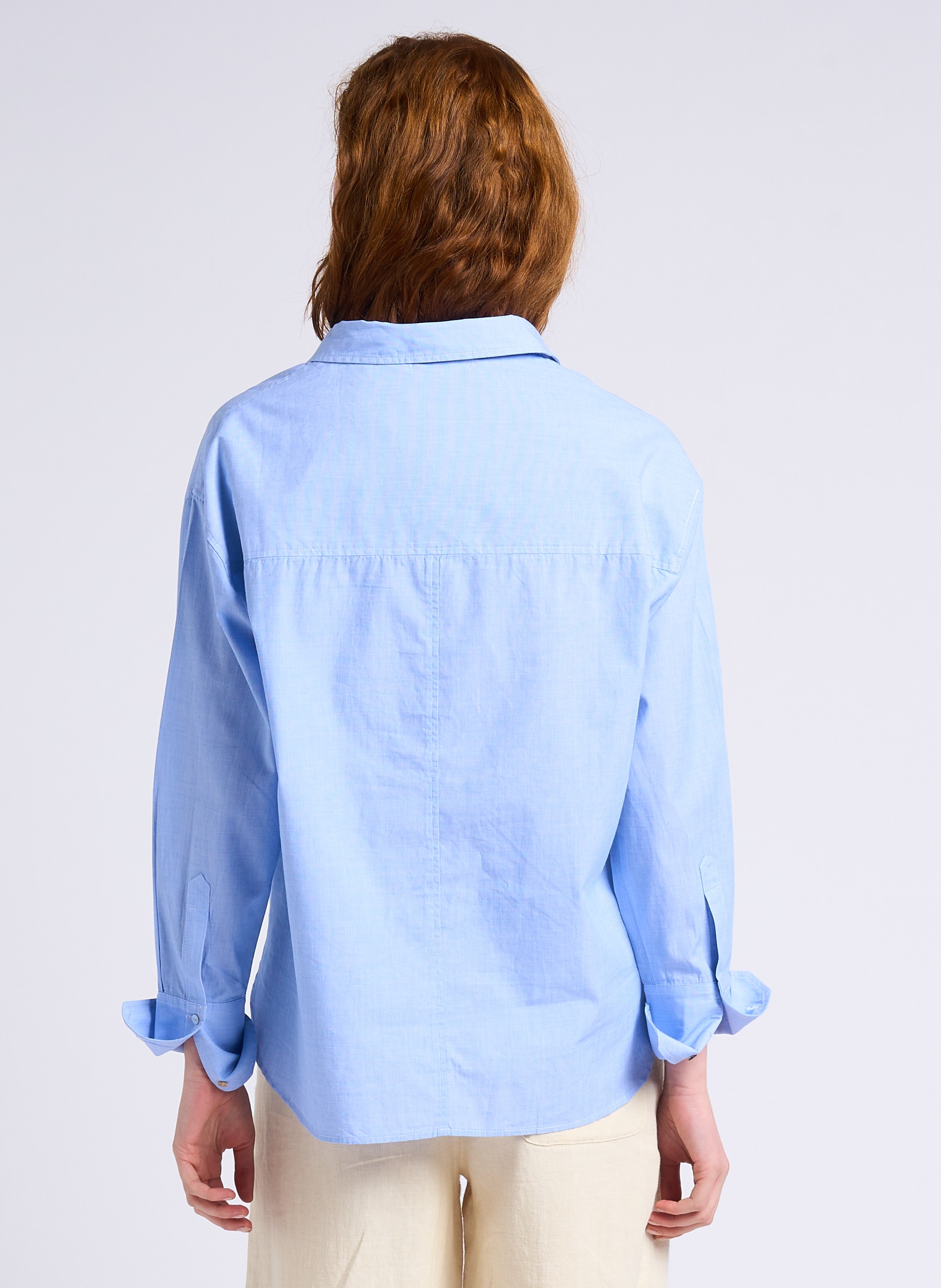 Embroidered straight-cut cotton poplin shirt BELLA JONES Blue