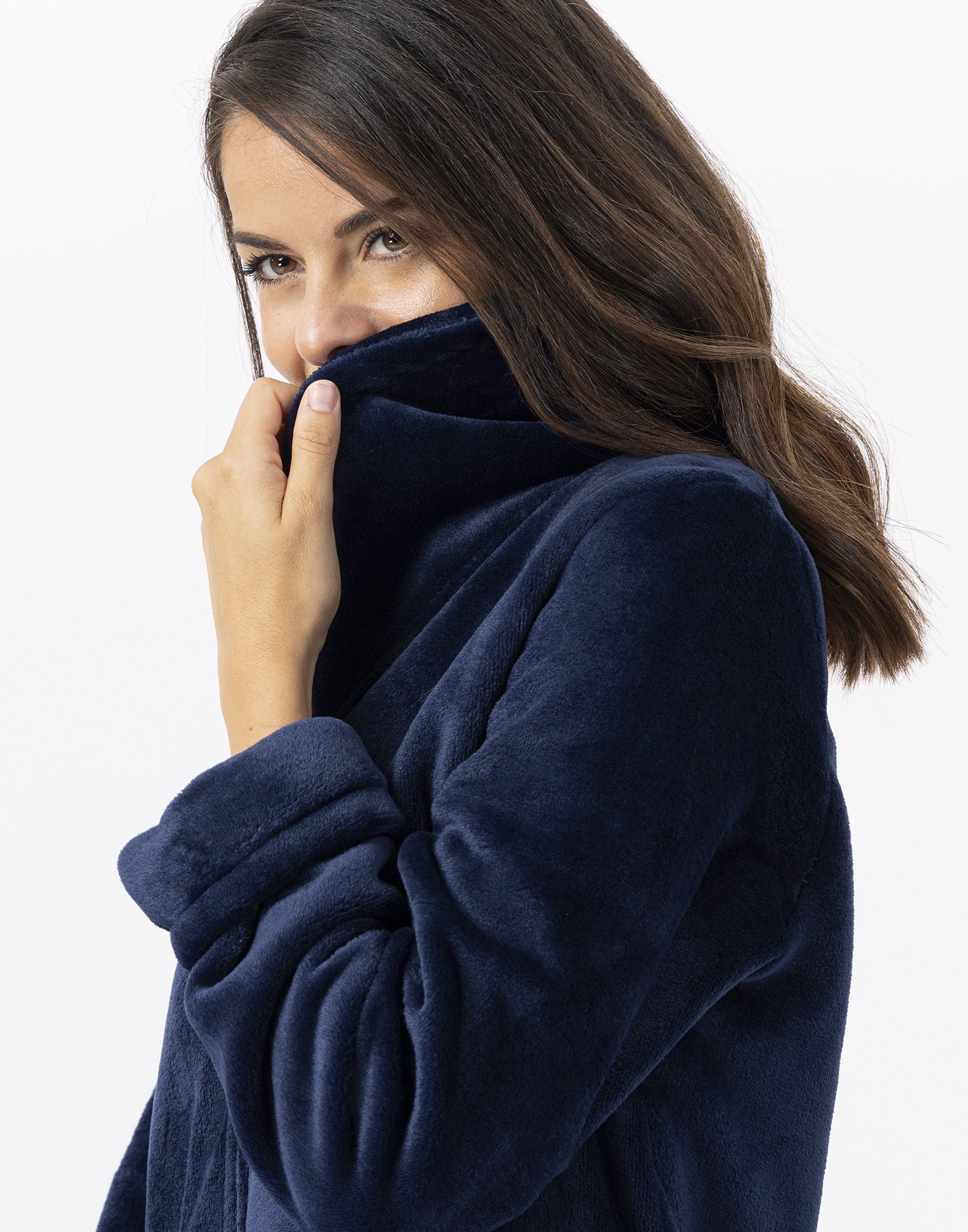 Zippered Plush Flannel Robe LE CHAT Blue