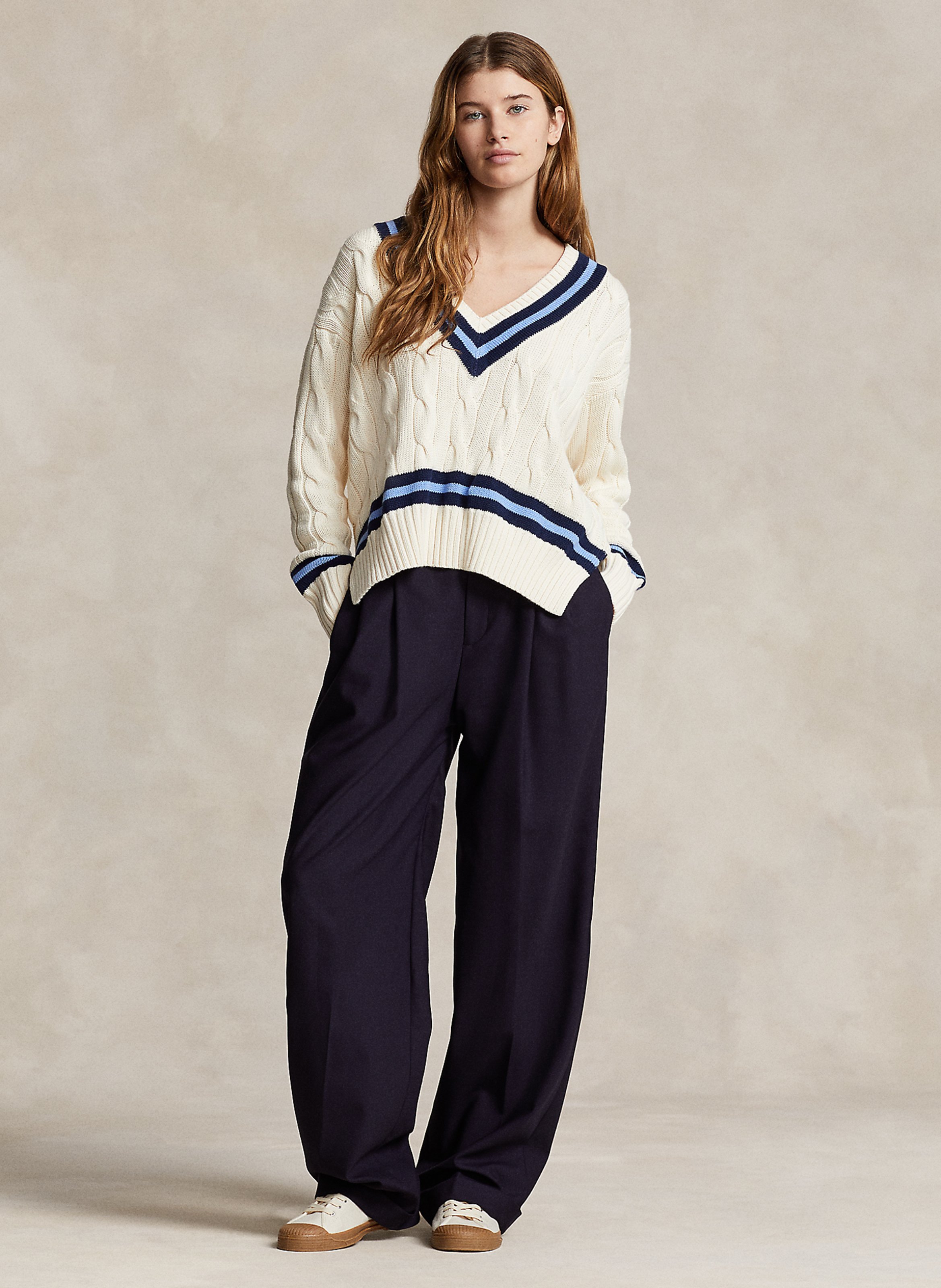 Pull col V en coton POLO RALPH LAUREN Blanc