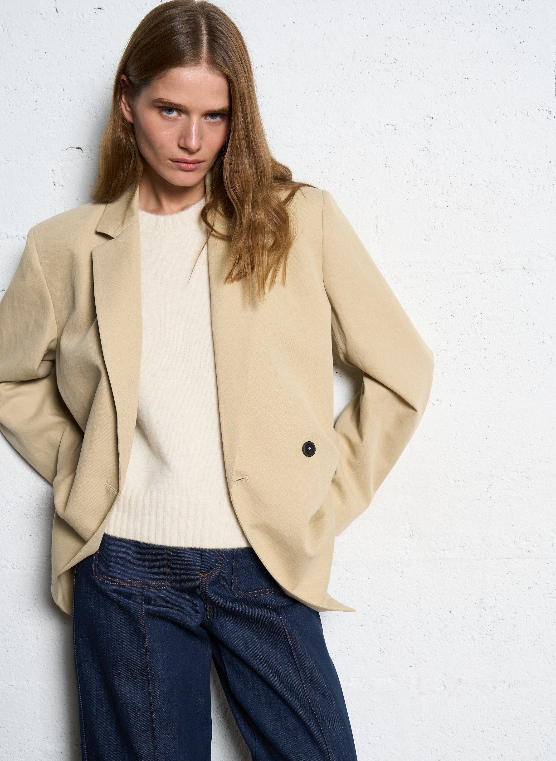 Rechte blazer | katoenblend POMANDERE Beige