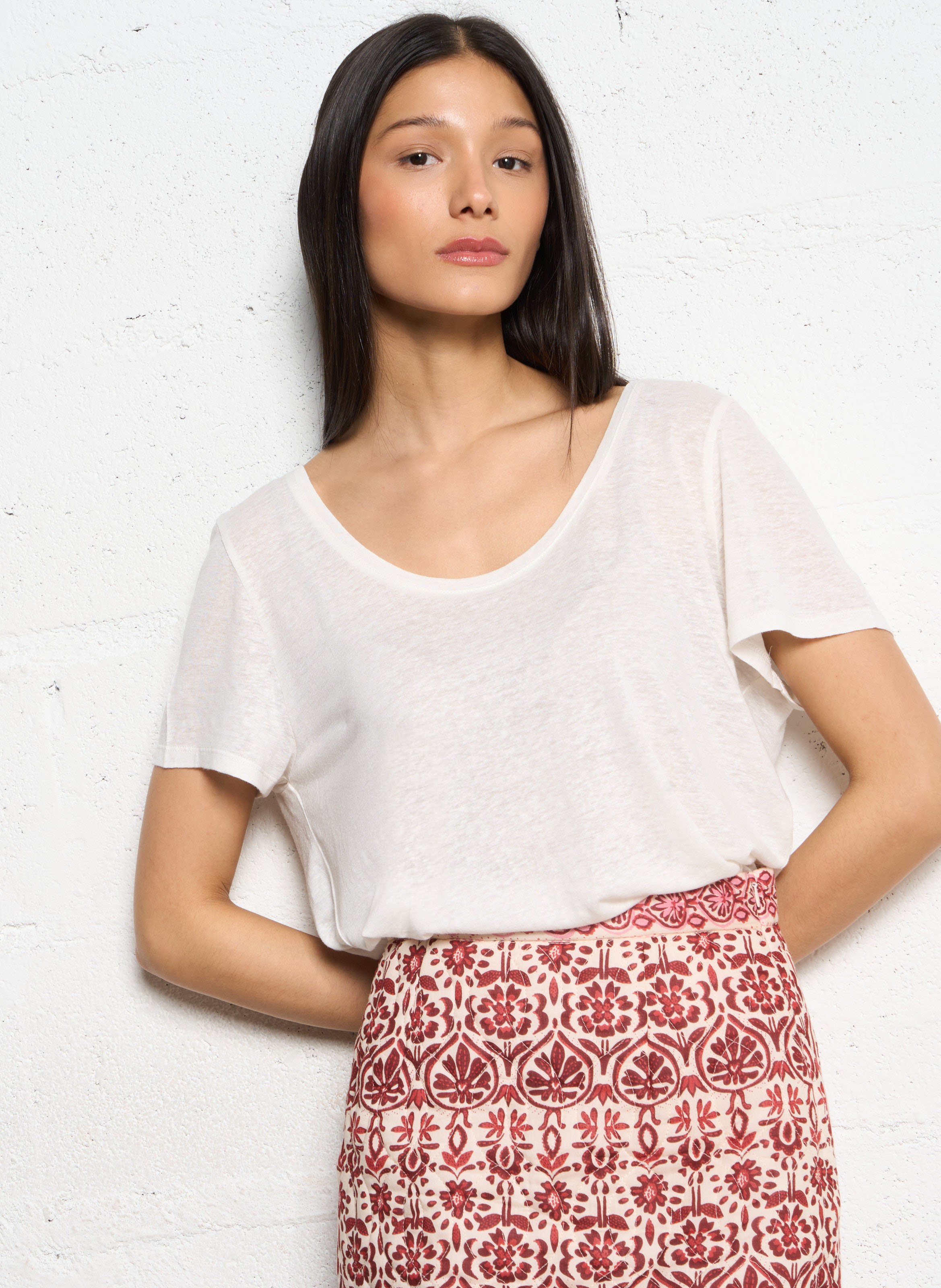 Round-neck linen-blend T-shirt LA PETITE ETOILE Beige