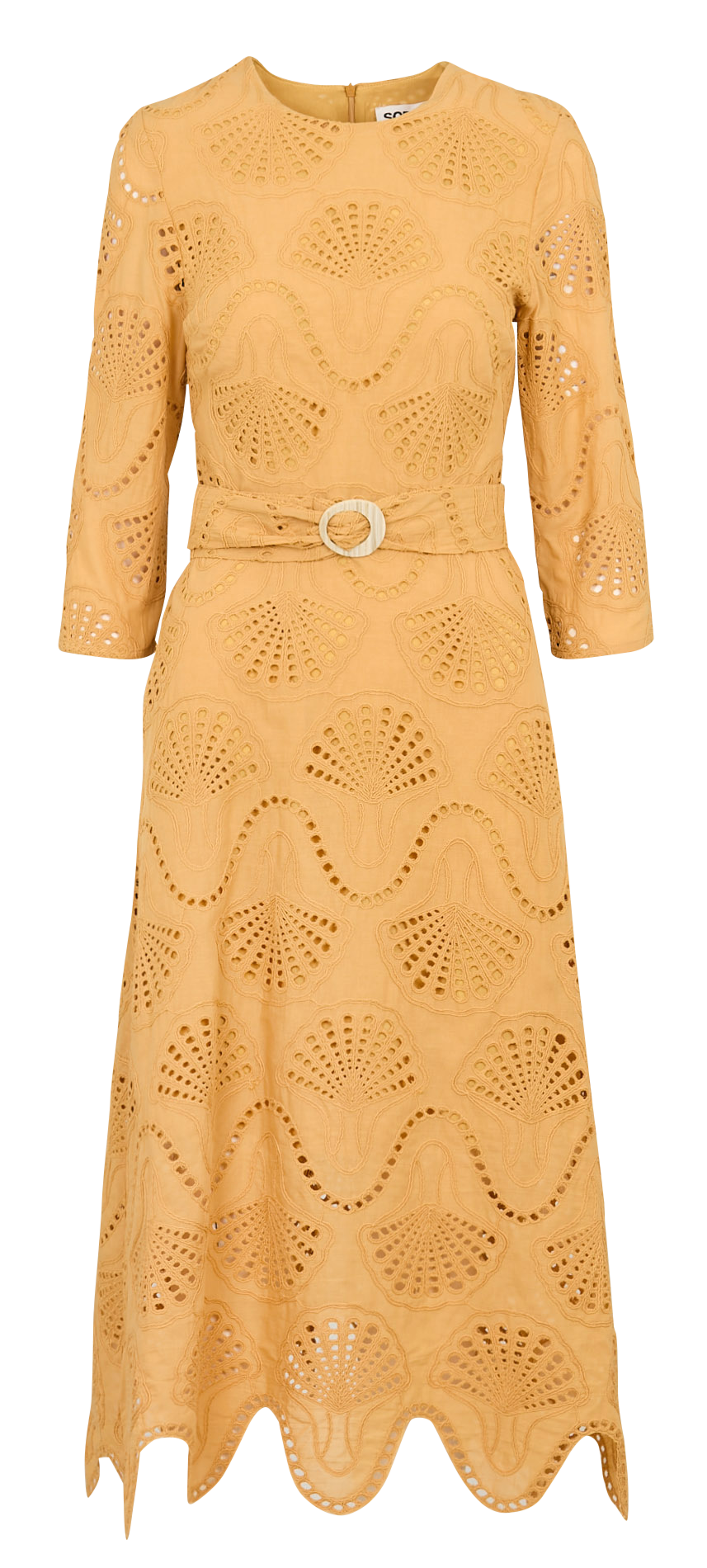 Robe midi col rond en coton mélangé Jaune