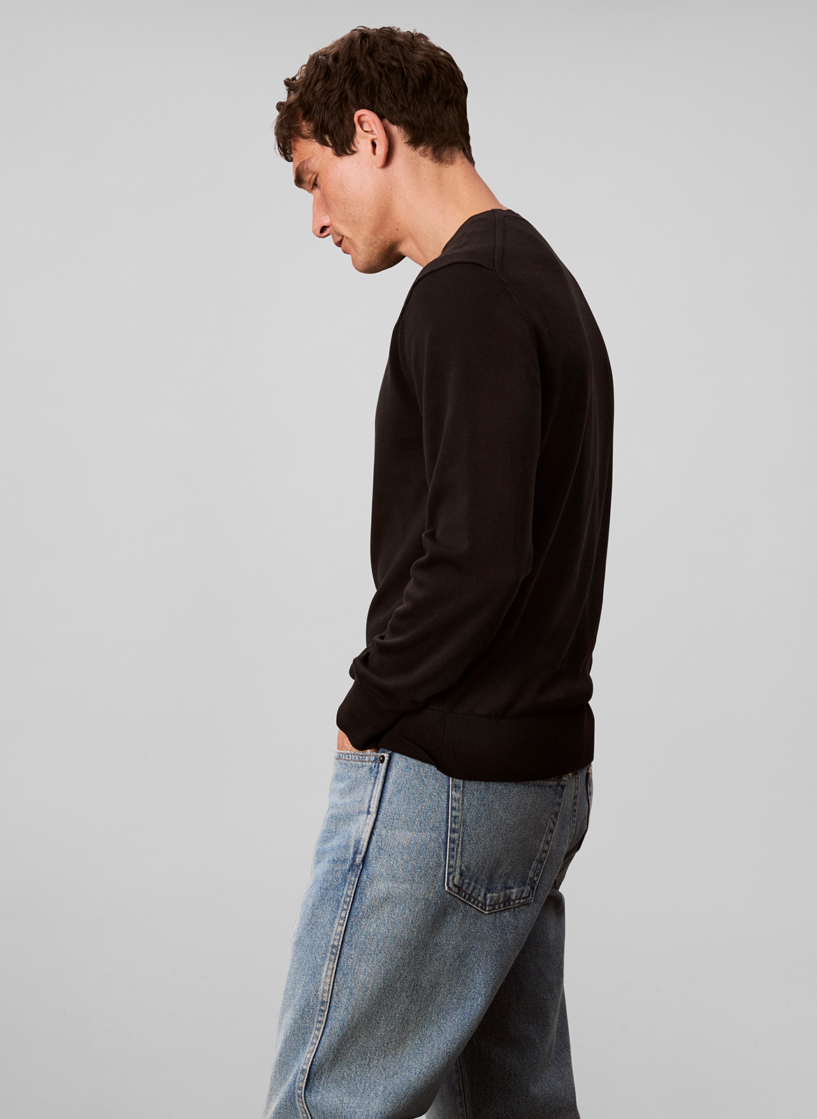 Sweat droit col rond en coton CALVIN KLEIN Noir