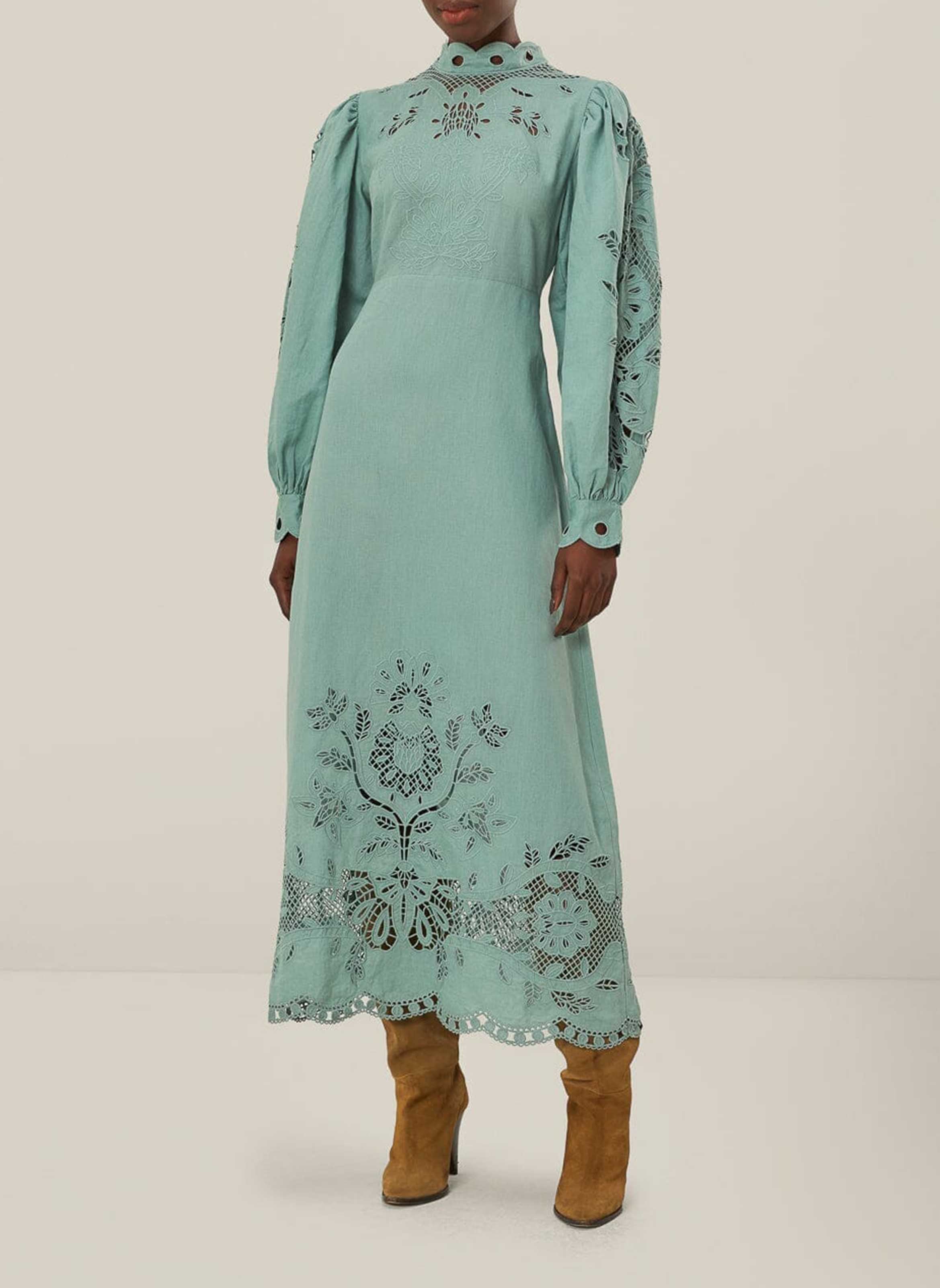 Midi dress with high neck in broderie anglaise FARM RIO Multicolored