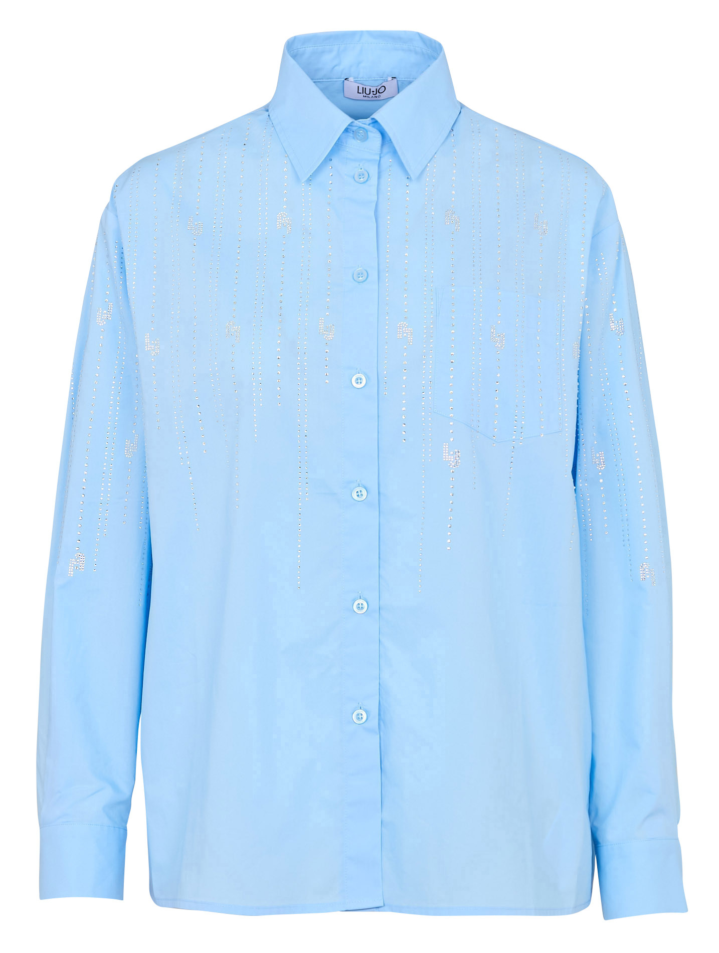Oversized cotton shirt with rhinestones LIU JO Blue