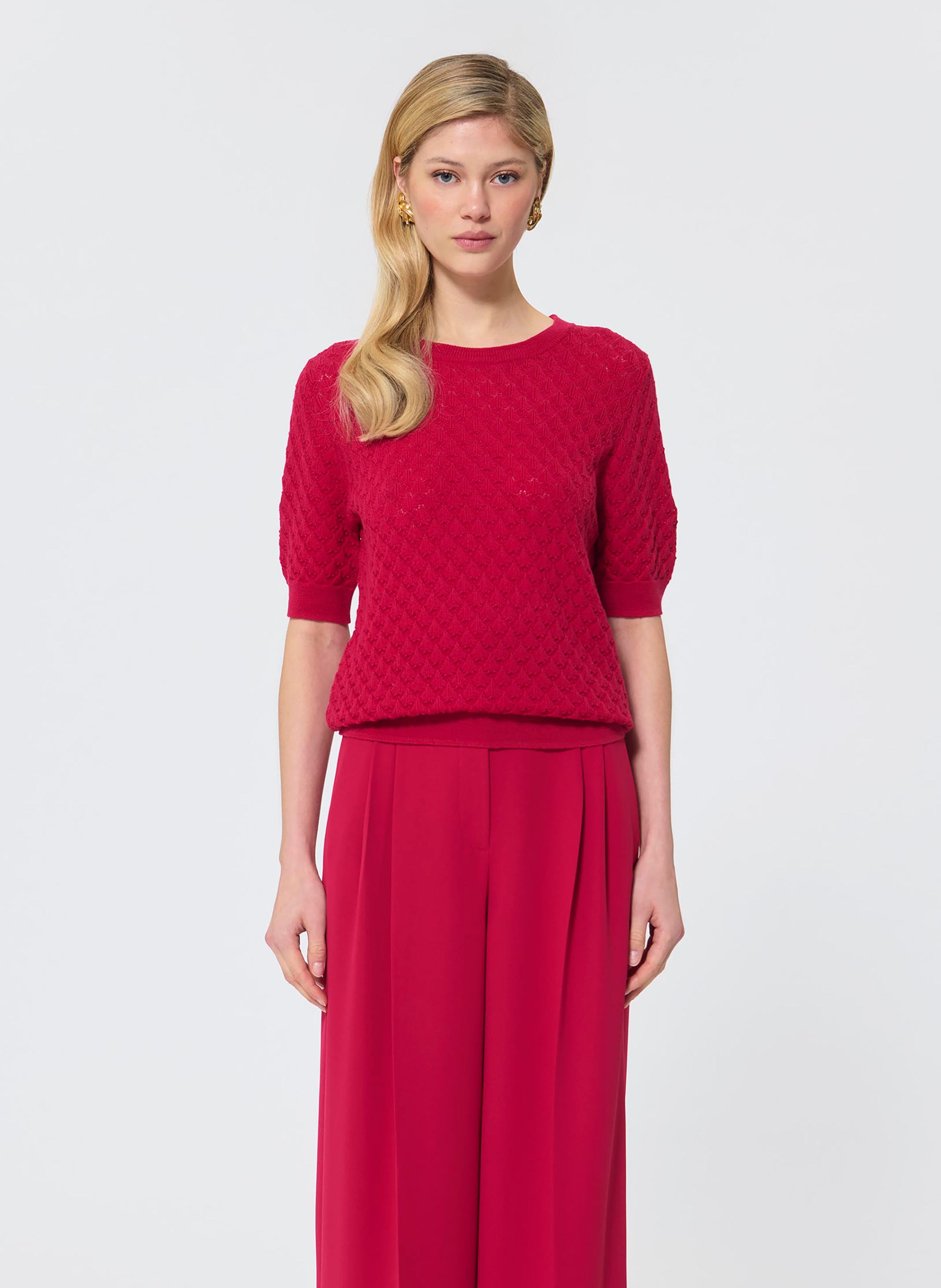 Maglione a maniche corte in maglia fantasia TARA JARMON Rosso