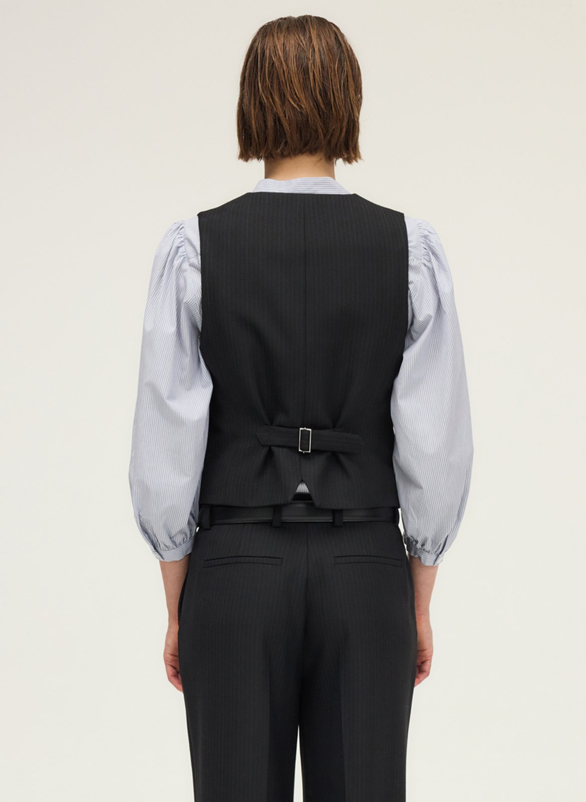 Fitted V-neck Striped Vest PABLO Black