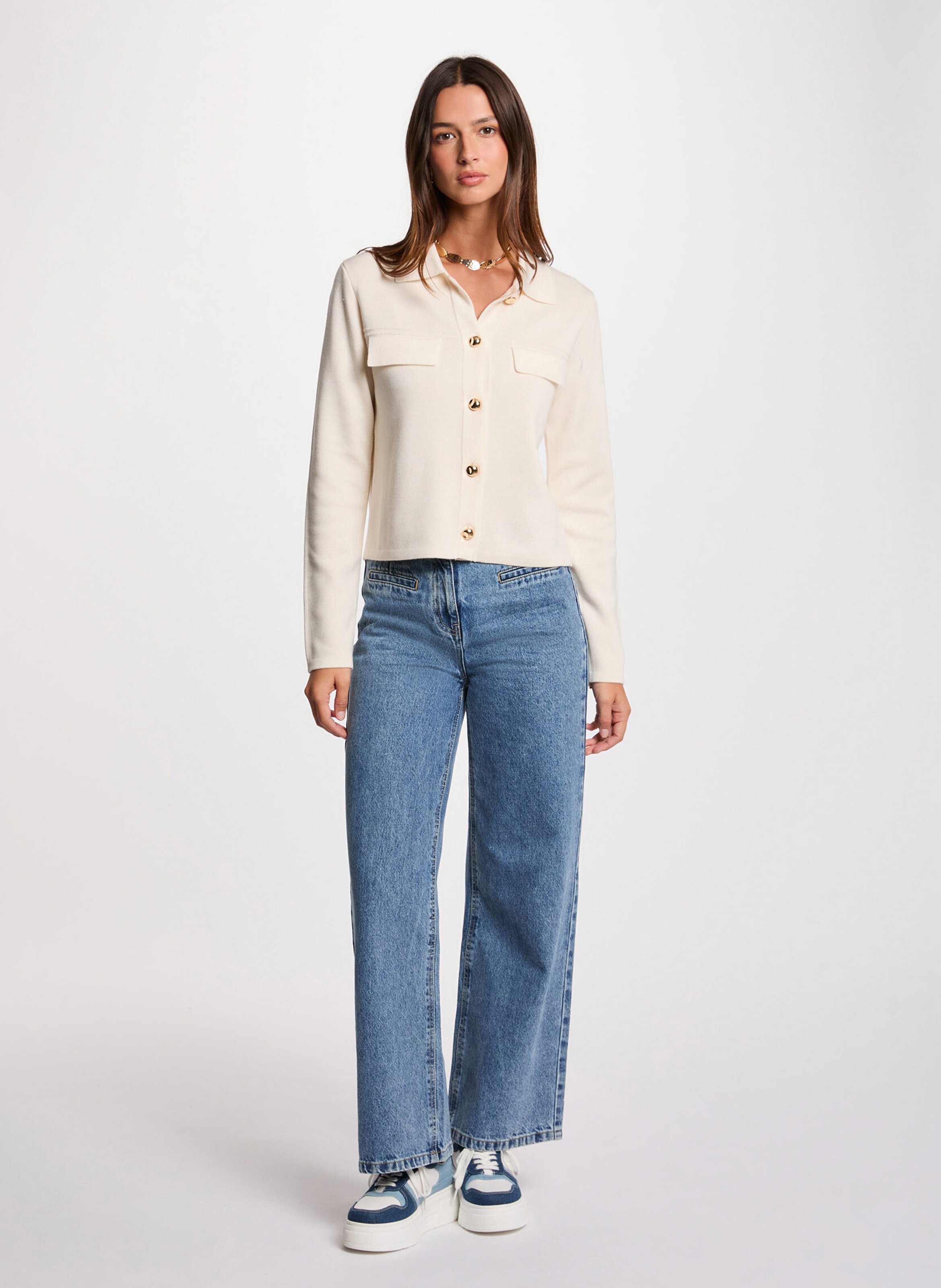 Strickjacke mit klassischem Kragen MORGAN Beige