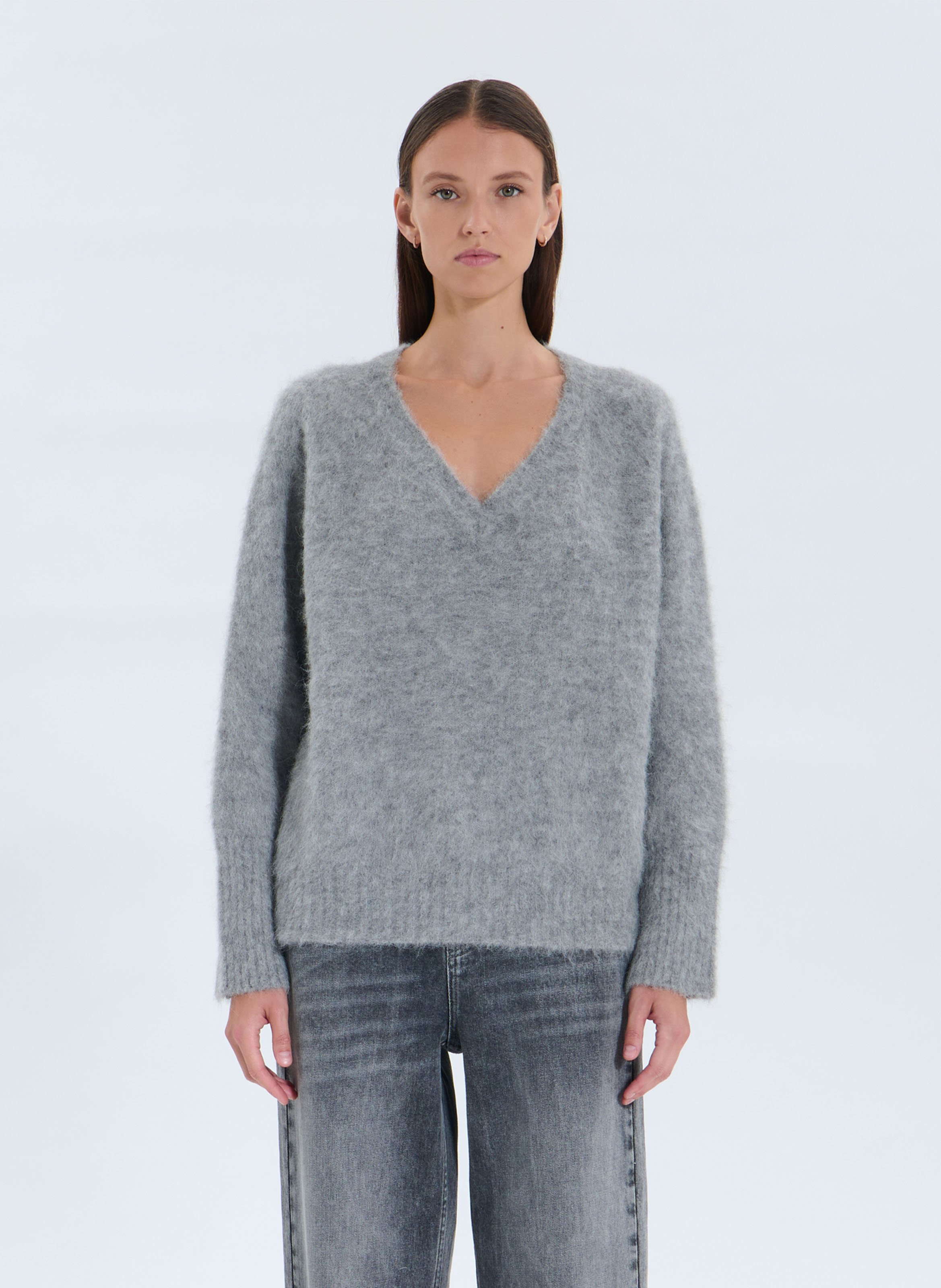 Pull oversize col V en laine mélangée ZAPA Gris