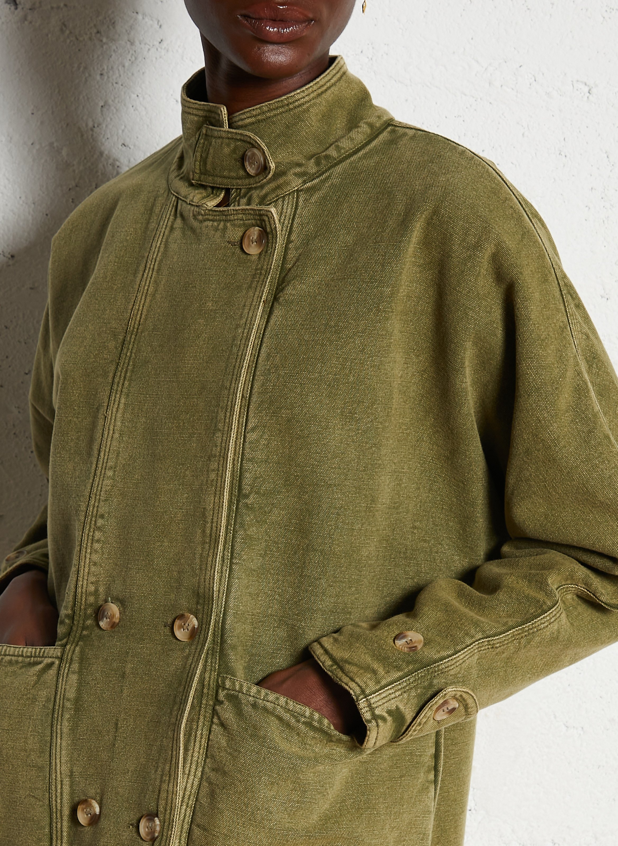 Manteau en denim col montant LEON & HARPER Kaki