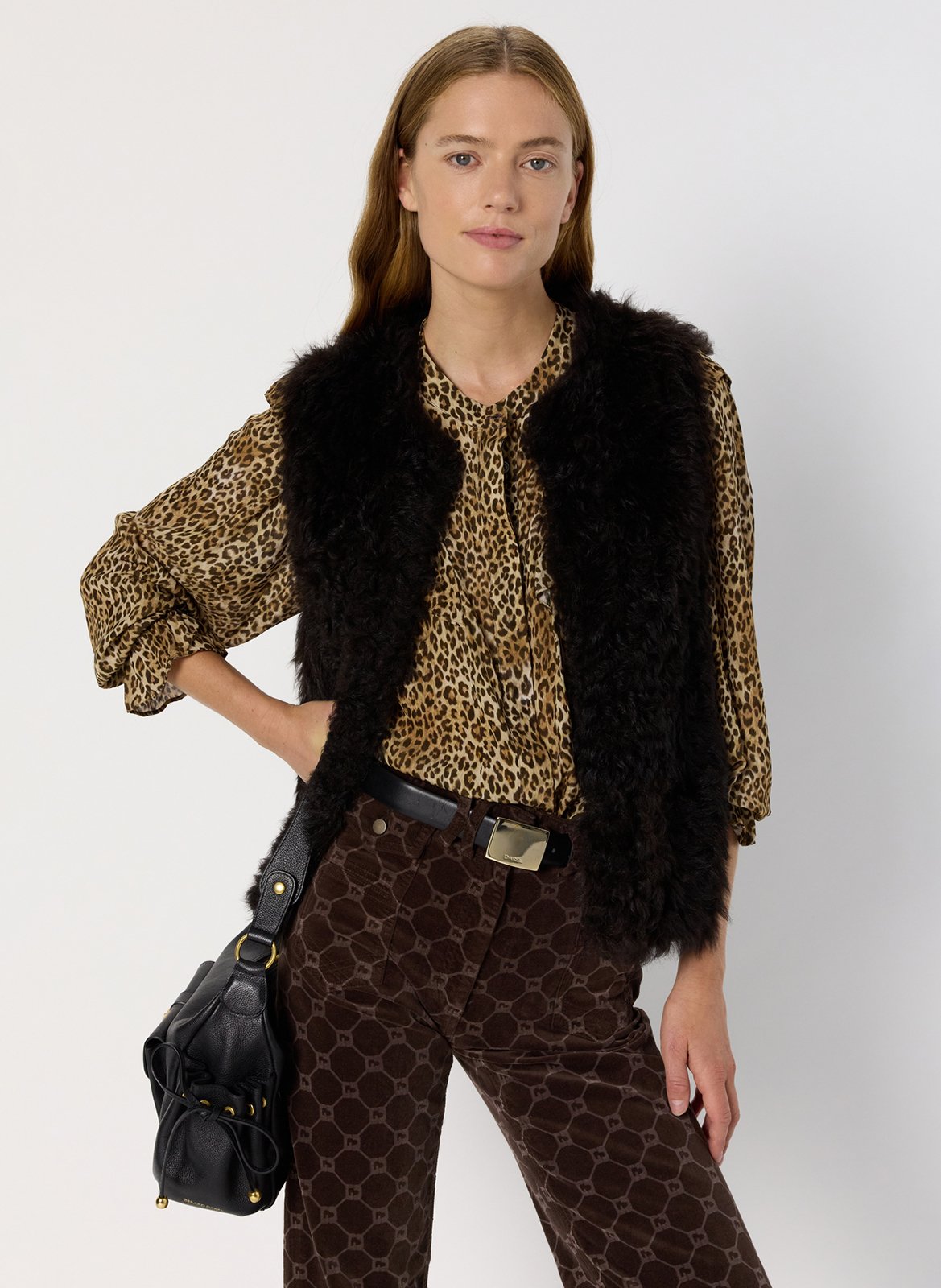 Ruffled leopard print blouse GERARD DAREL Brown