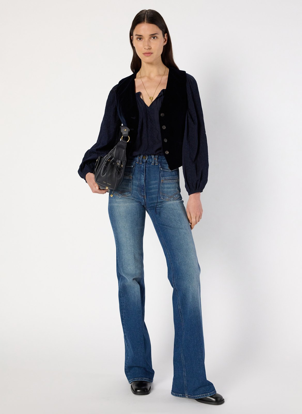 Straight cotton-blend V-neck cardigan GERARD DAREL Blue