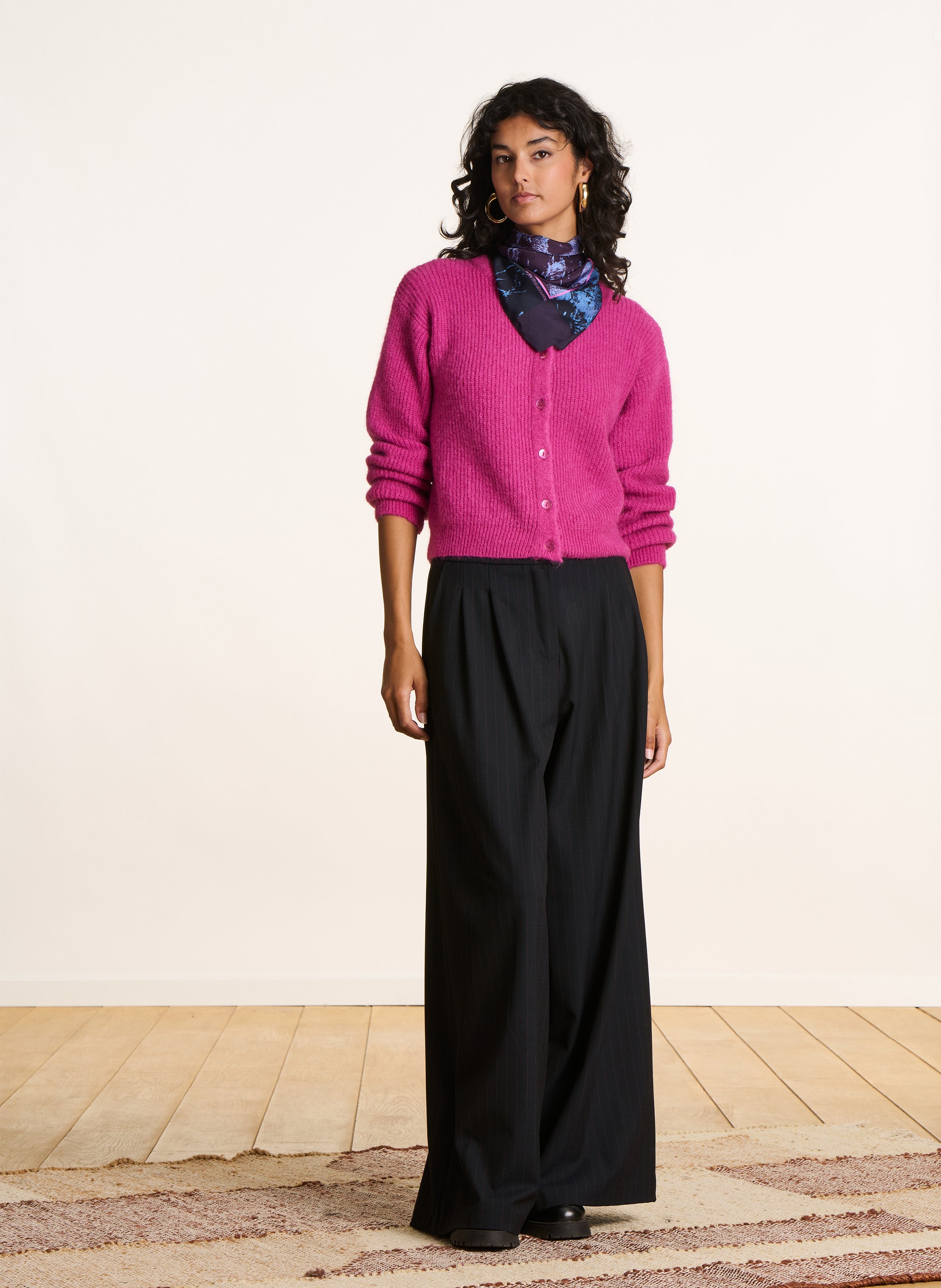 Weite Strick-Mix-Jacke mit Rundhalskragen LA FEE MARABOUTEE Rosa