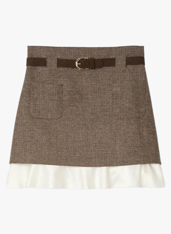 Jupe femme St Martins marron à carreaux laine ligne A taille Jupe femme St Martins marron à carreaux laine ligne A taille