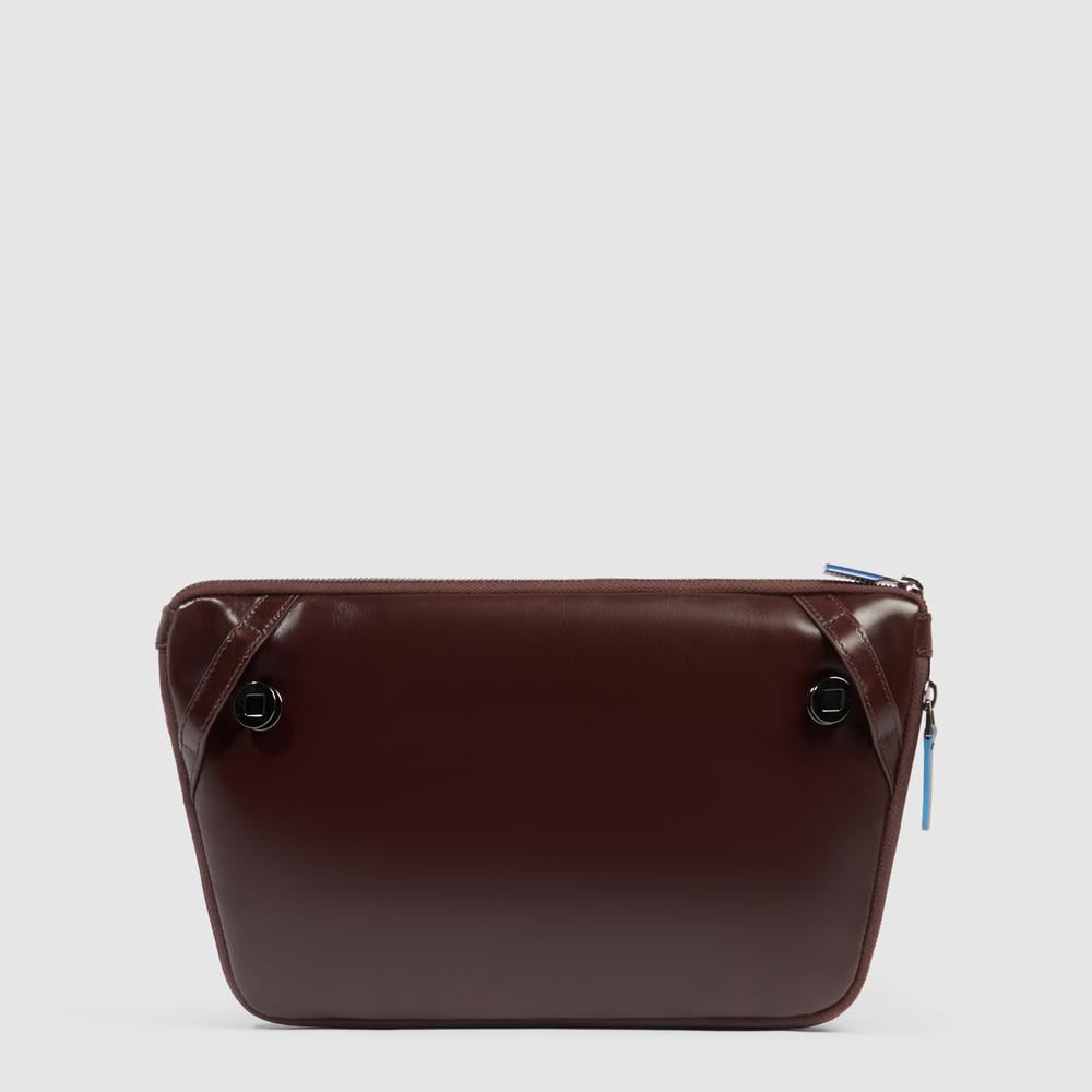 Flat expandable bum bag with repositionable shoulder strap attachments and pocket for airpods® PIQUADRO Brown