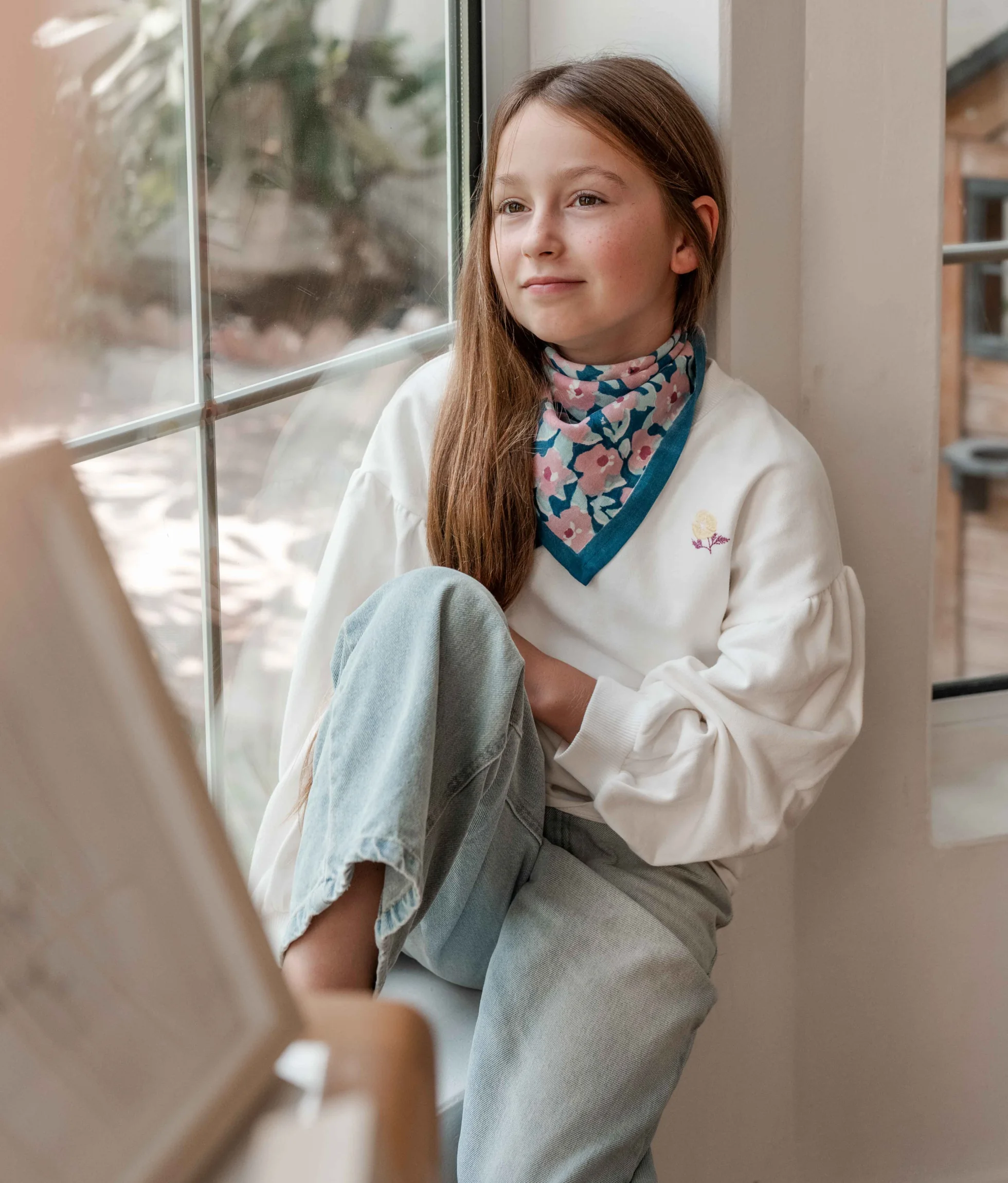 Child&#039;s cotton printed posy scarf BINDI ATELIER Blue