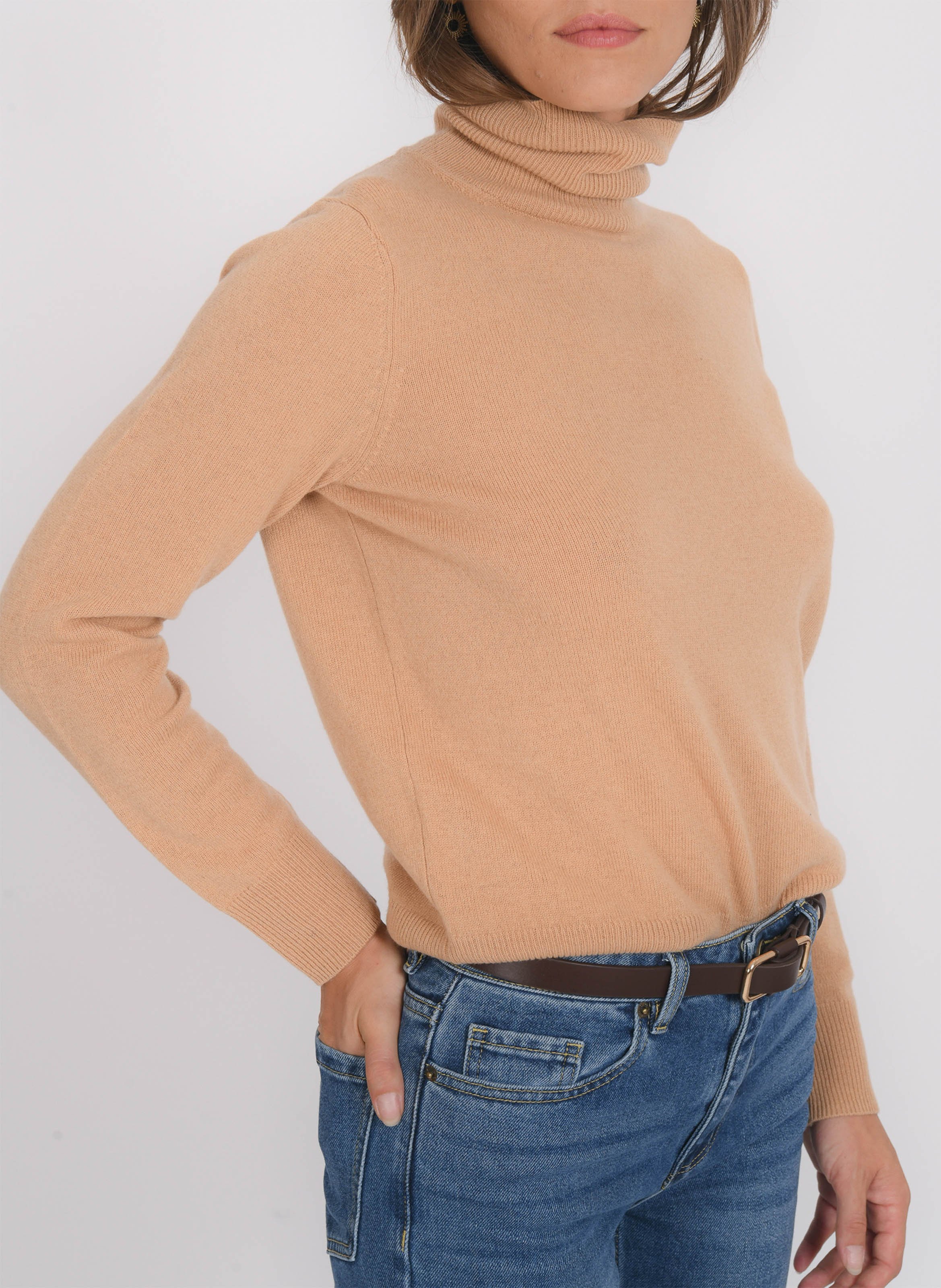 Rollkragenpullover aus einfarbiger Wolle und Kaschmir KOOKAI Beige