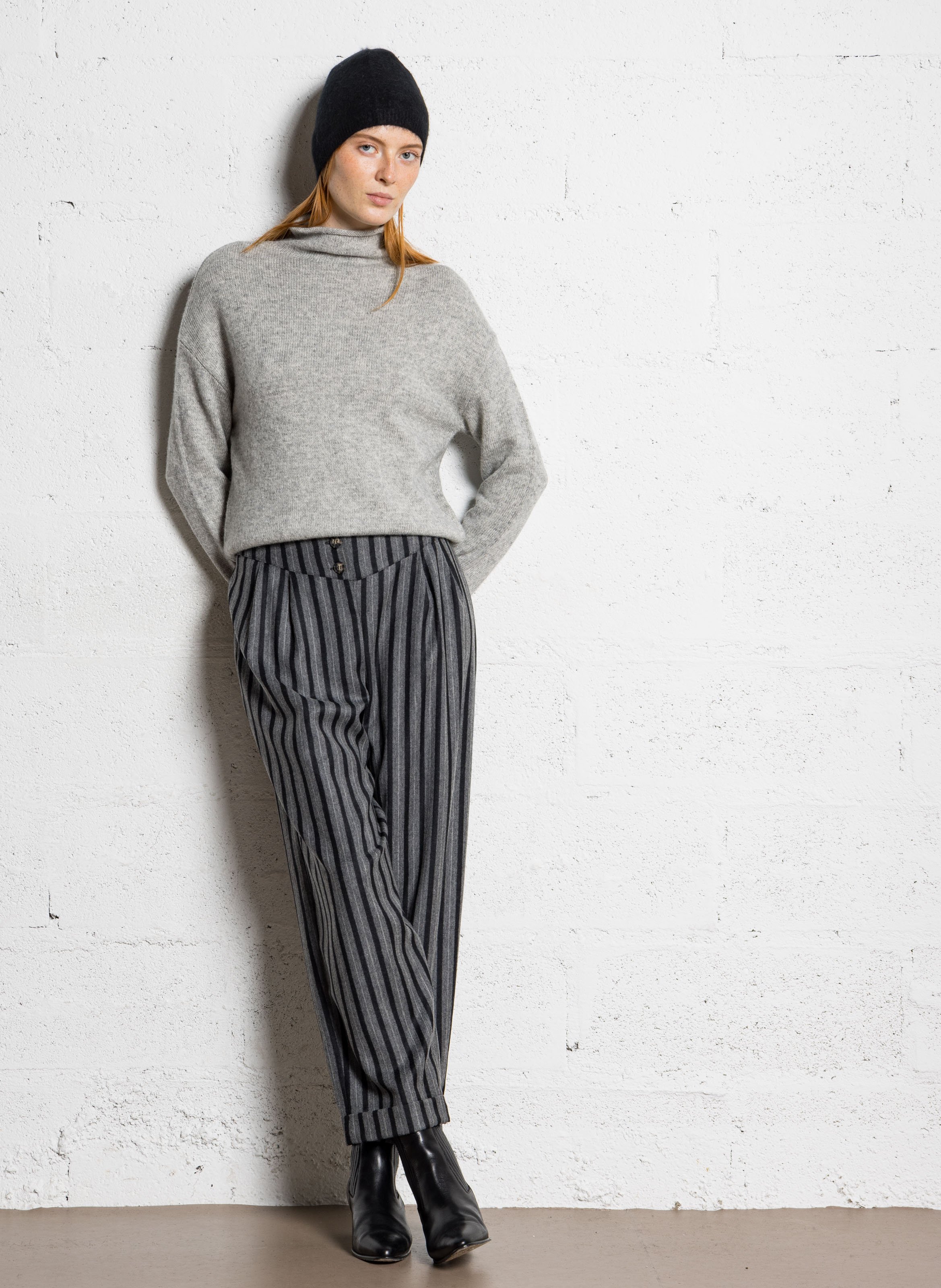 Pull oversize col montant en coton mélangé SUD EXPRESS Gris