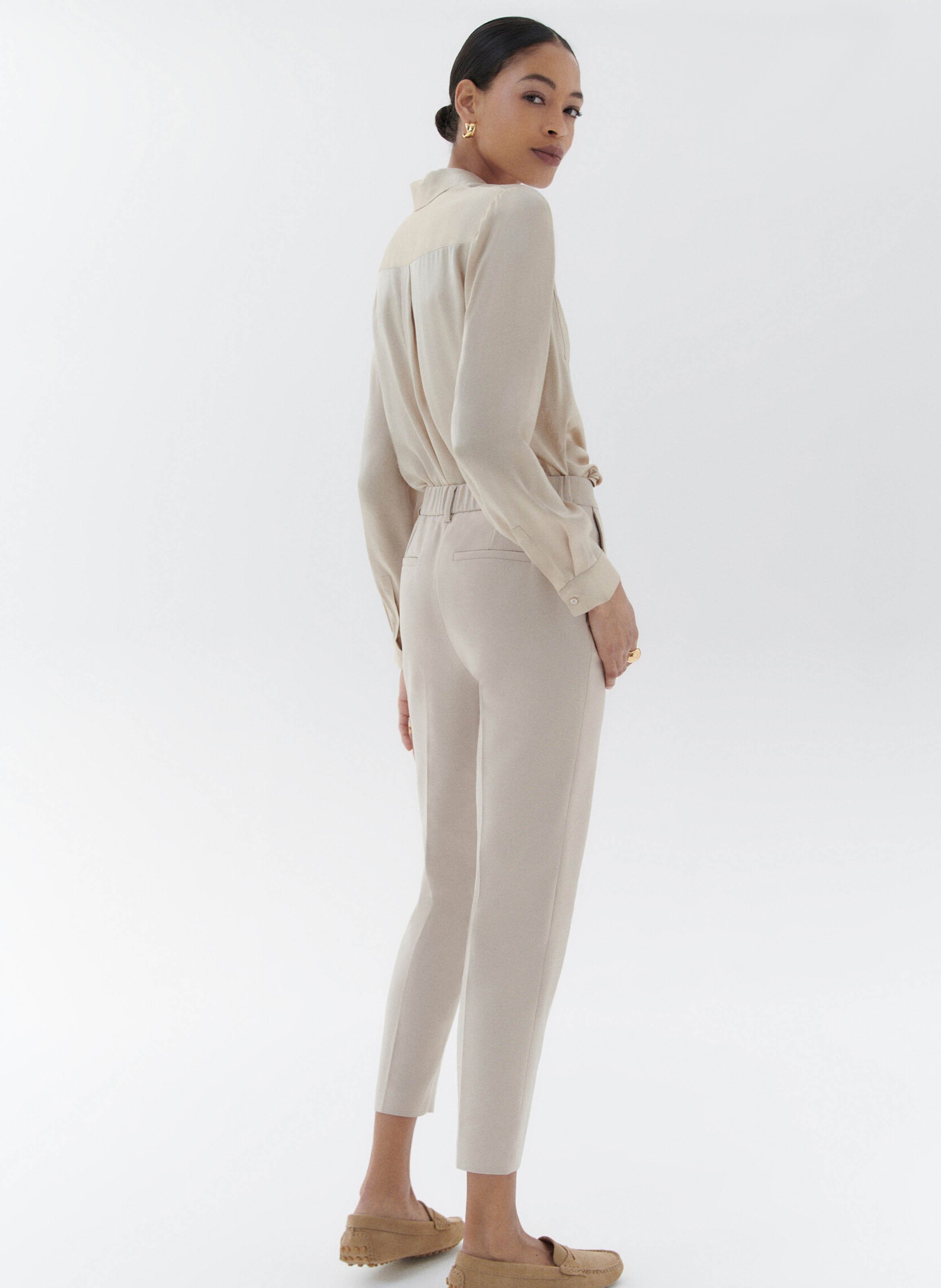 Tapered cotton-blend pants CAROLL Beige