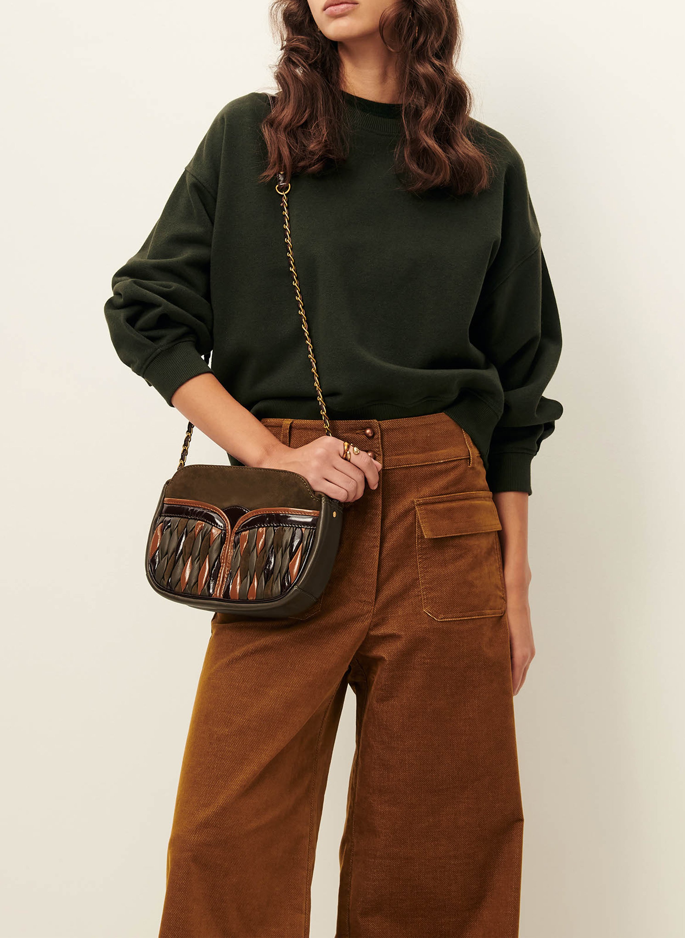 Sweat oversize col rond en coton mélangé SESSUN Marron