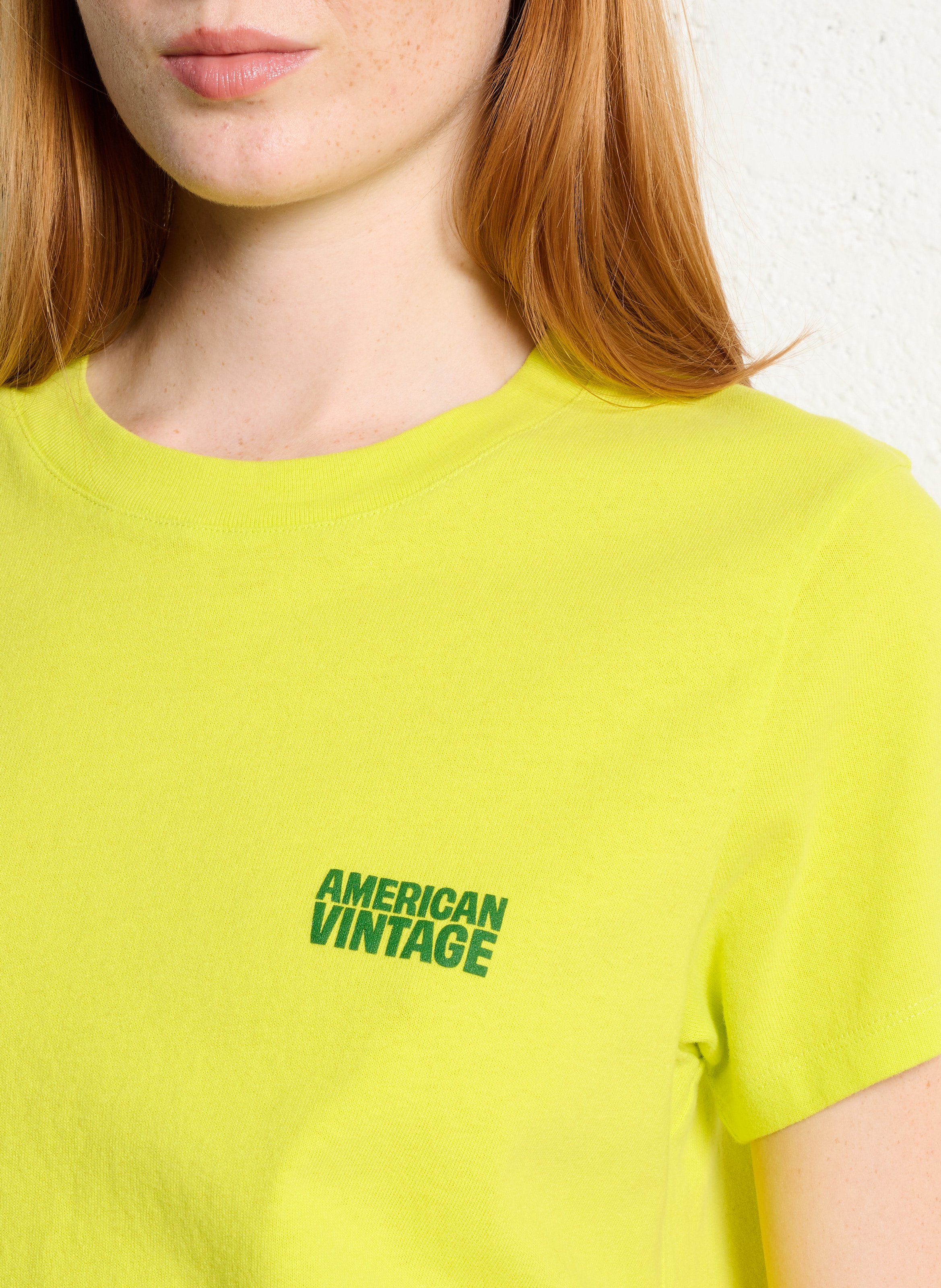 Tee-shirt droit col rond en coton AMERICAN VINTAGE Jaune