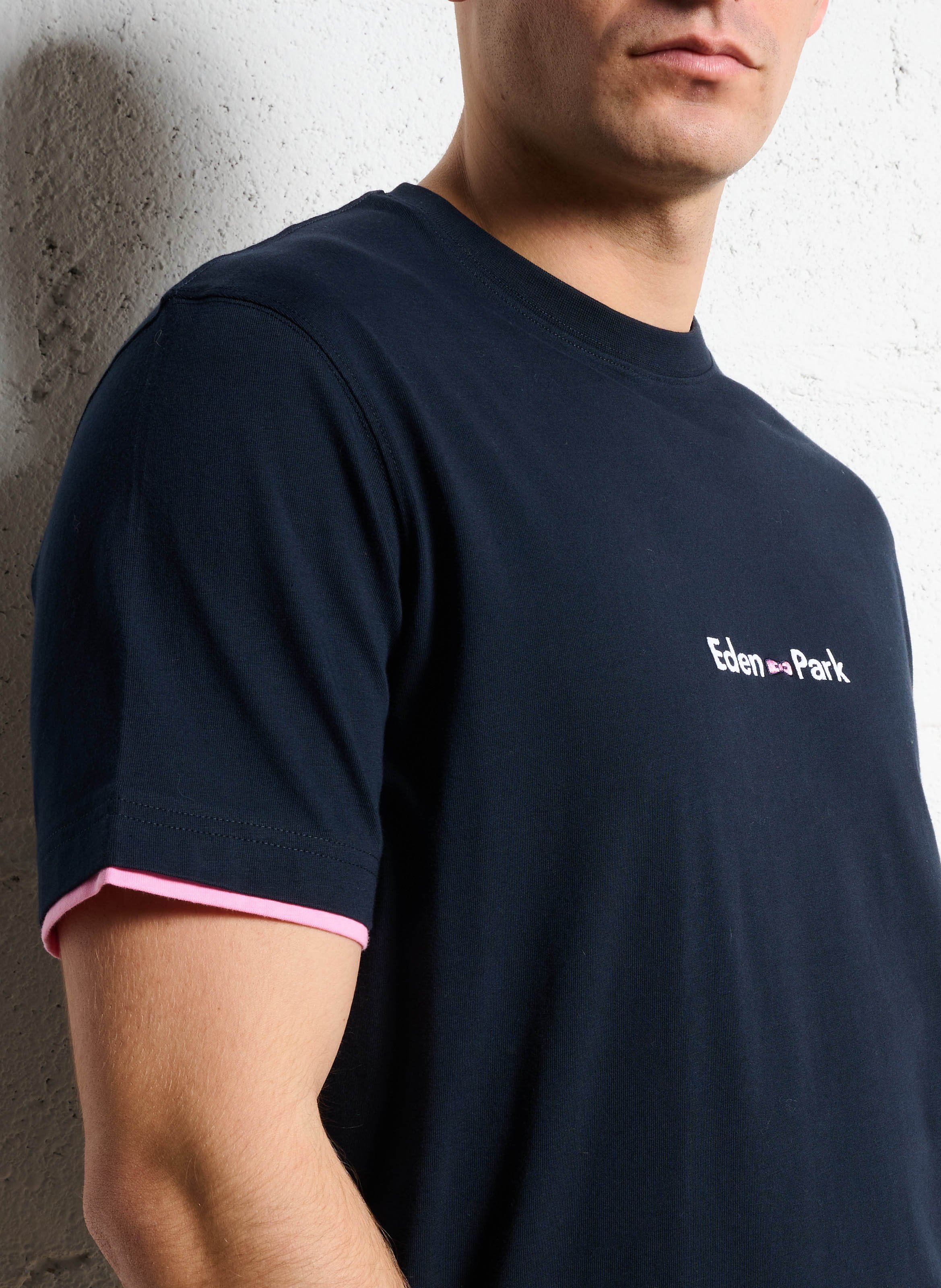 Tee-shirt droit col rond brodé en coton EDEN PARK Bleu