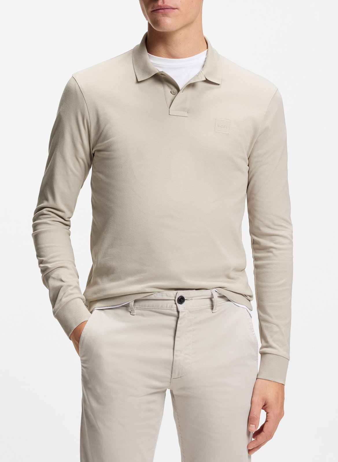 Regular-fit long-sleeved cotton-blend polo shirt BOSS
