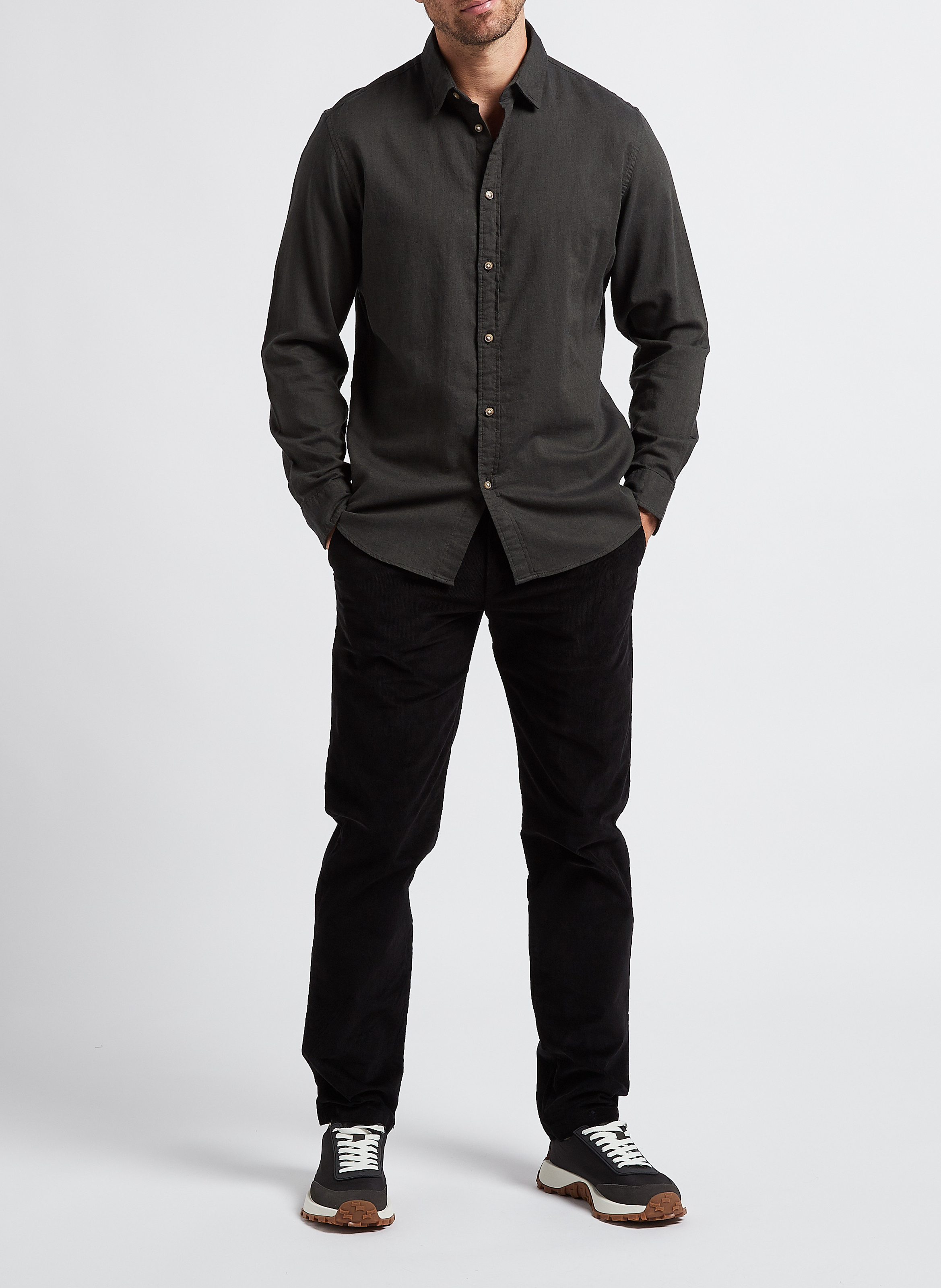 Straight shirt with classic cotton collar SELECTED Green