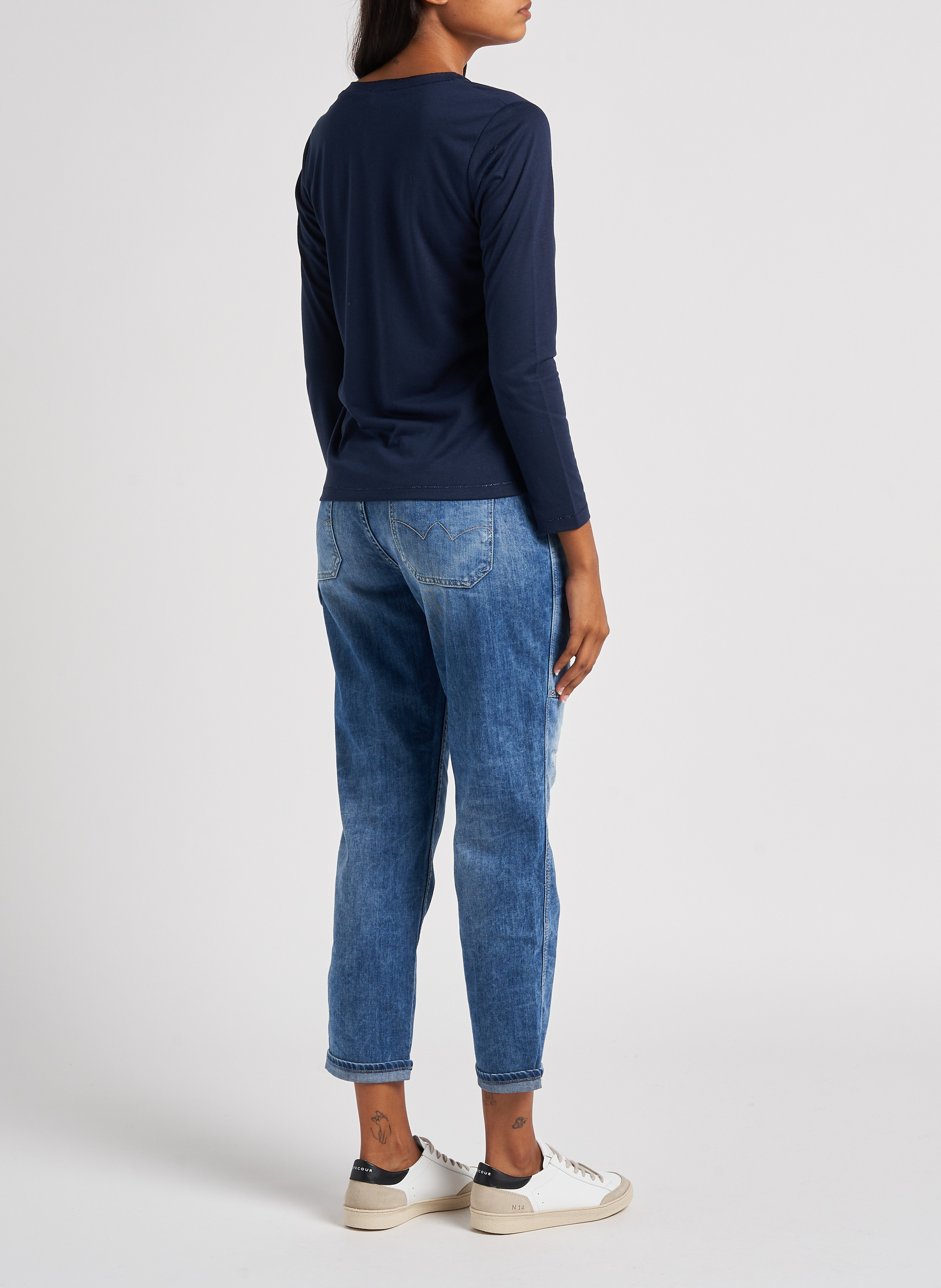 Cotton-blend girlfriend jeans LE TEMPS DES CERISES Blue