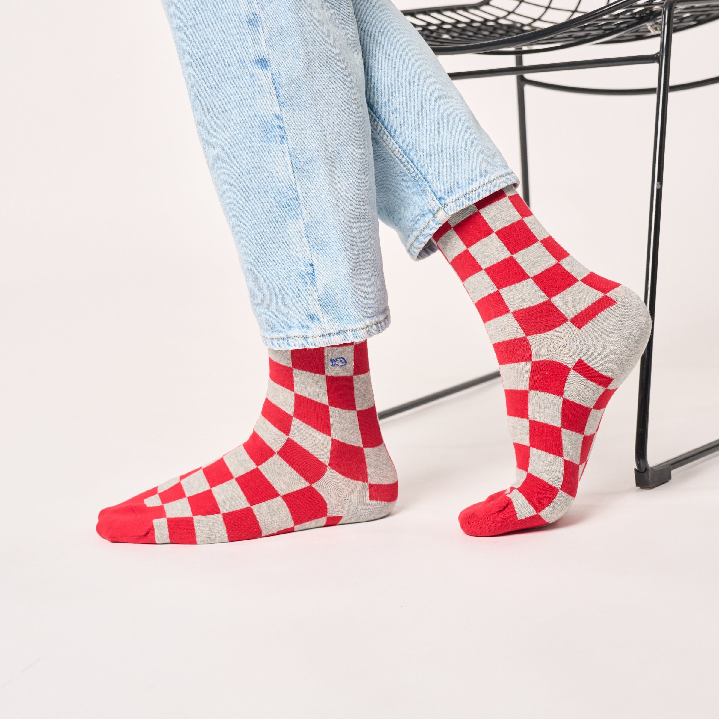 Combed cotton checkered socks BILLYBELT Red