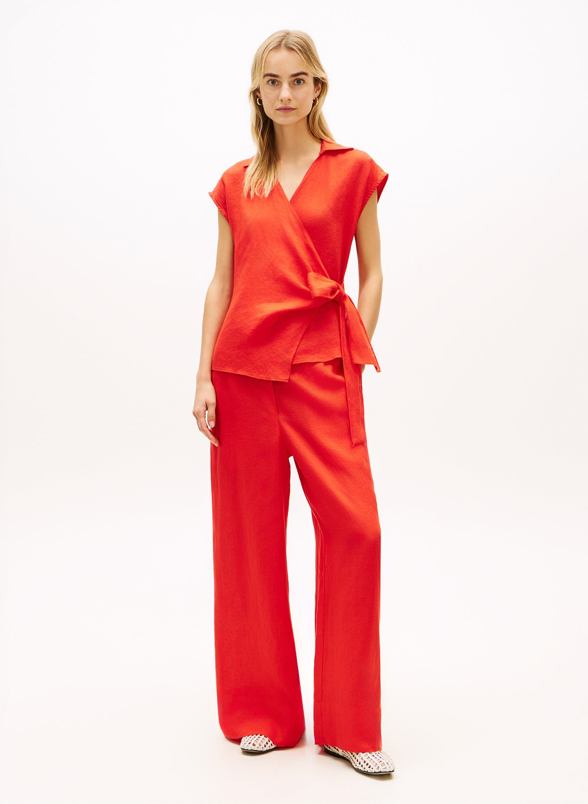 Checked linen shirt with classic collar TOMMY HILFIGER Orange