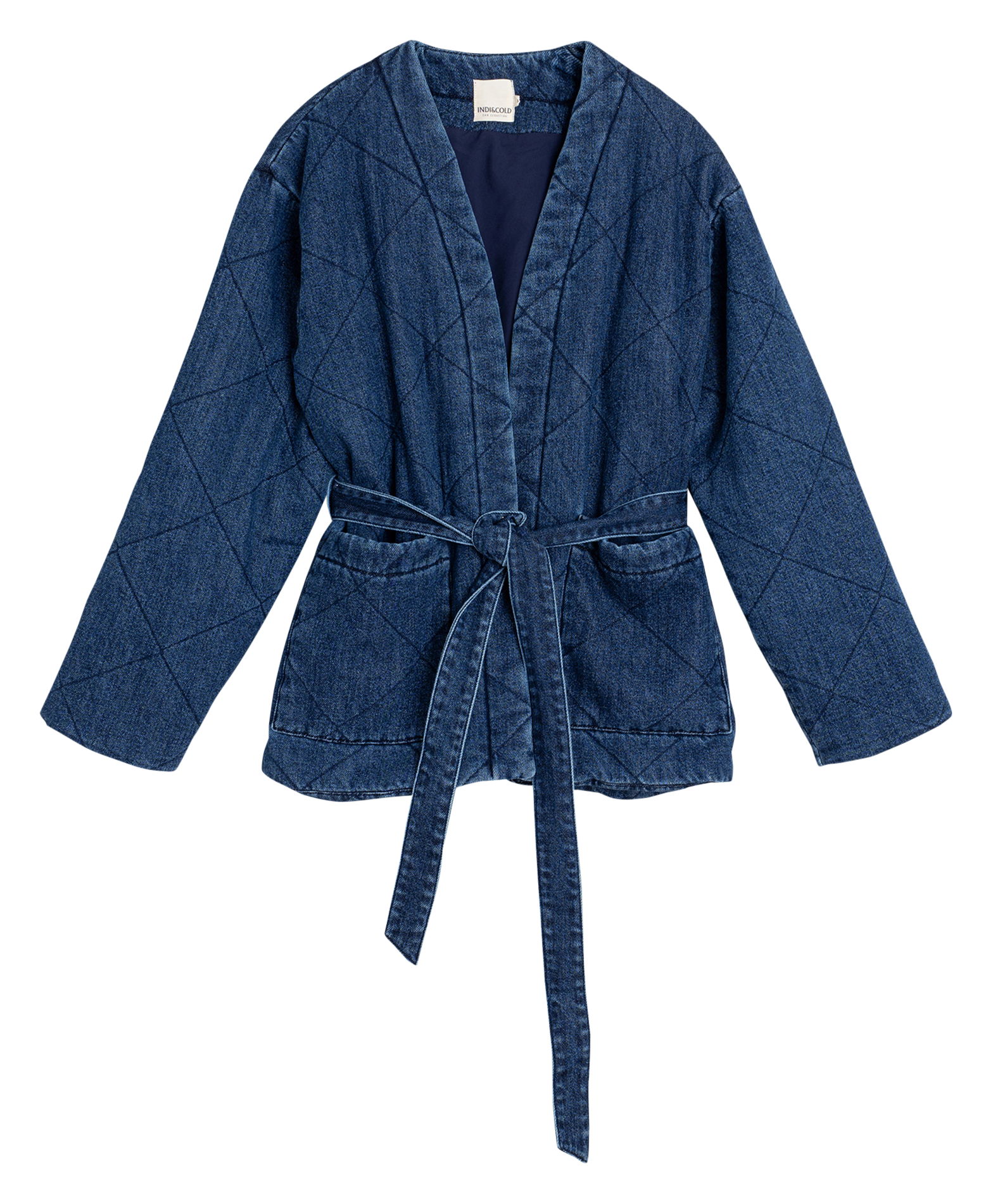 Gepolsterte Denimjacke mit Gürtel INDI & COLD Blau